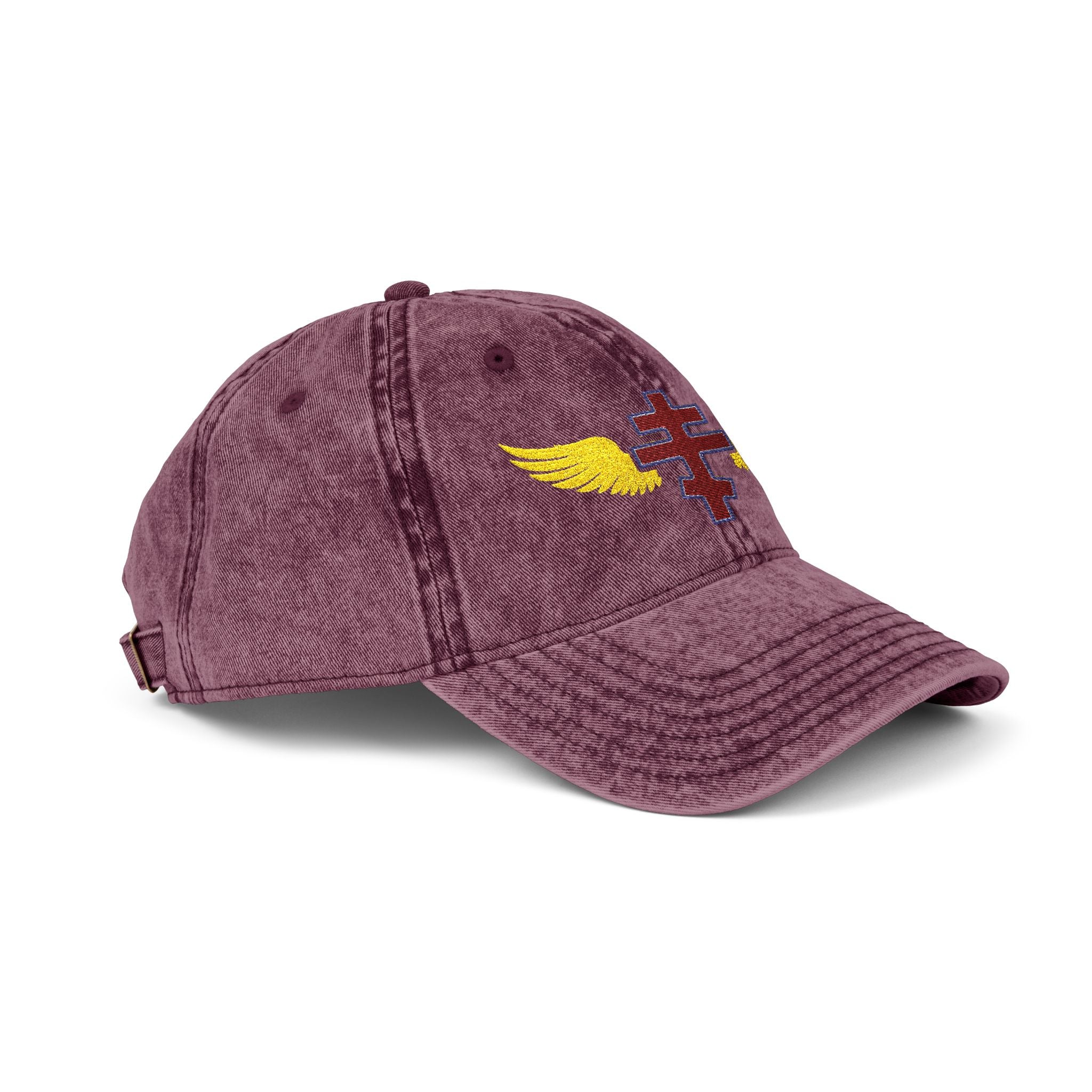 Macedonian Orthodox cross with wings embroidered on vintage cotton twill cap -- additional view 14