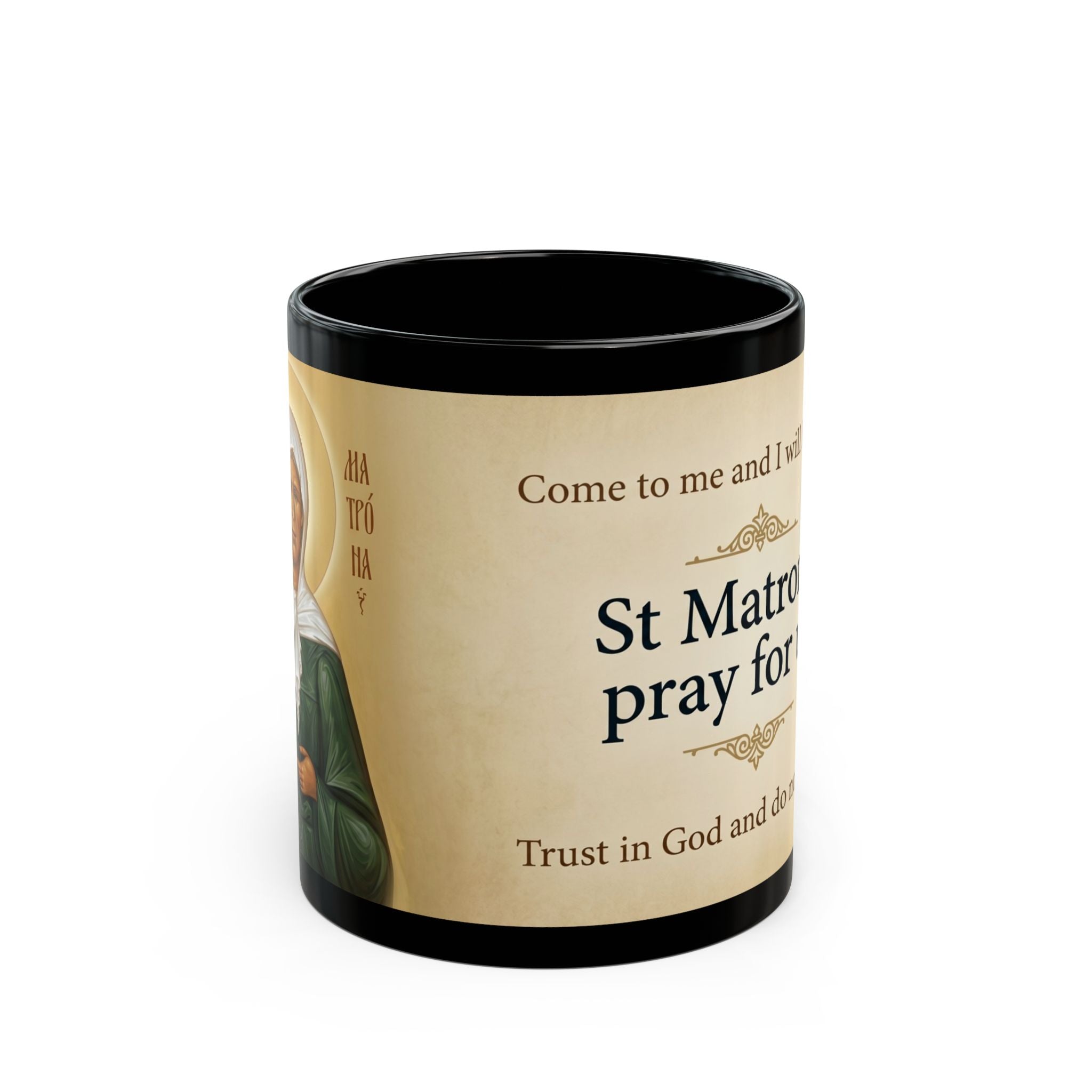 Saint Matrona of Moscow Orthodox Christian Black Coffee Mug — Orthodox Christian Mug