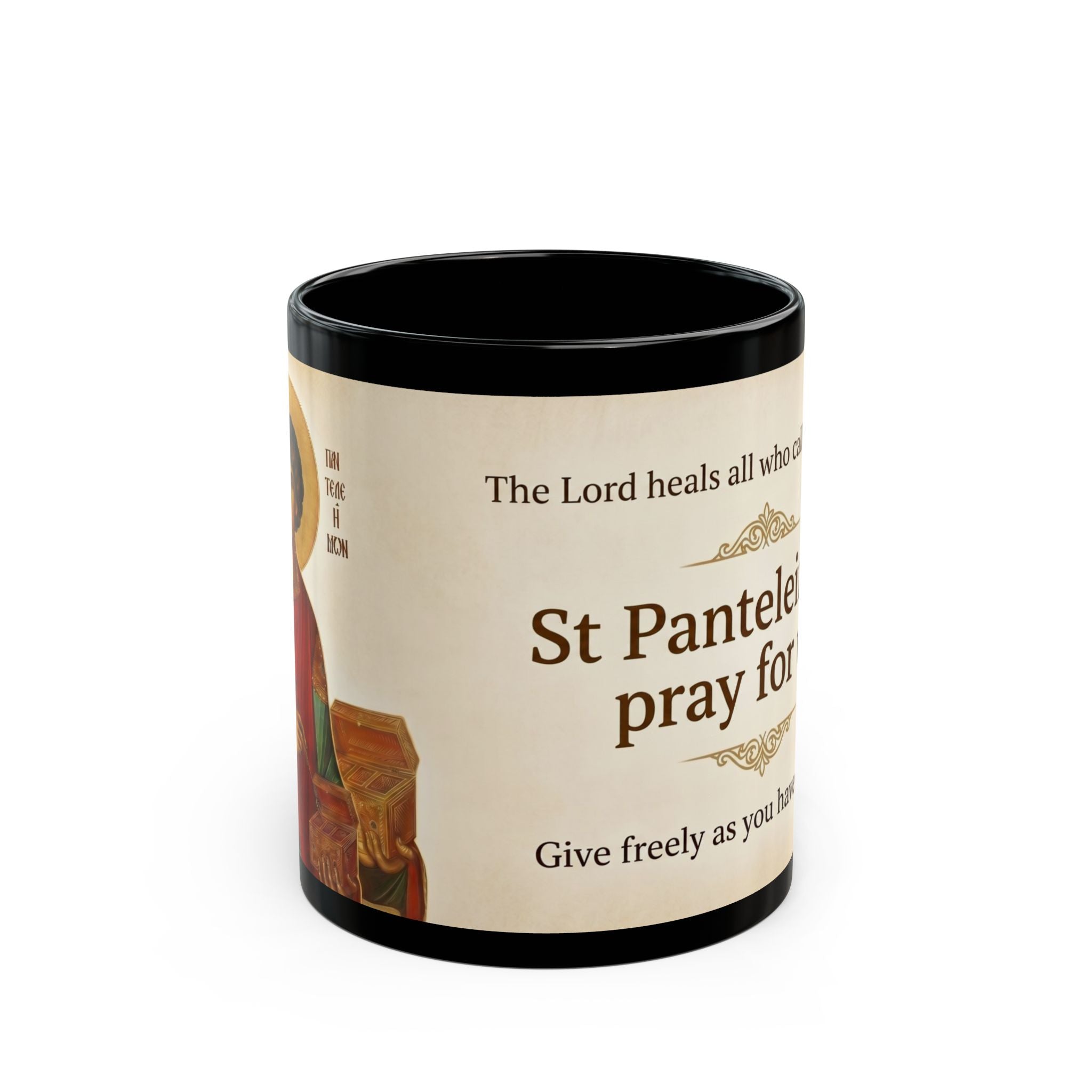 Saint Panteleimon the Healer Orthodox Christian Black Coffee Mug — Orthodox Christian Mug