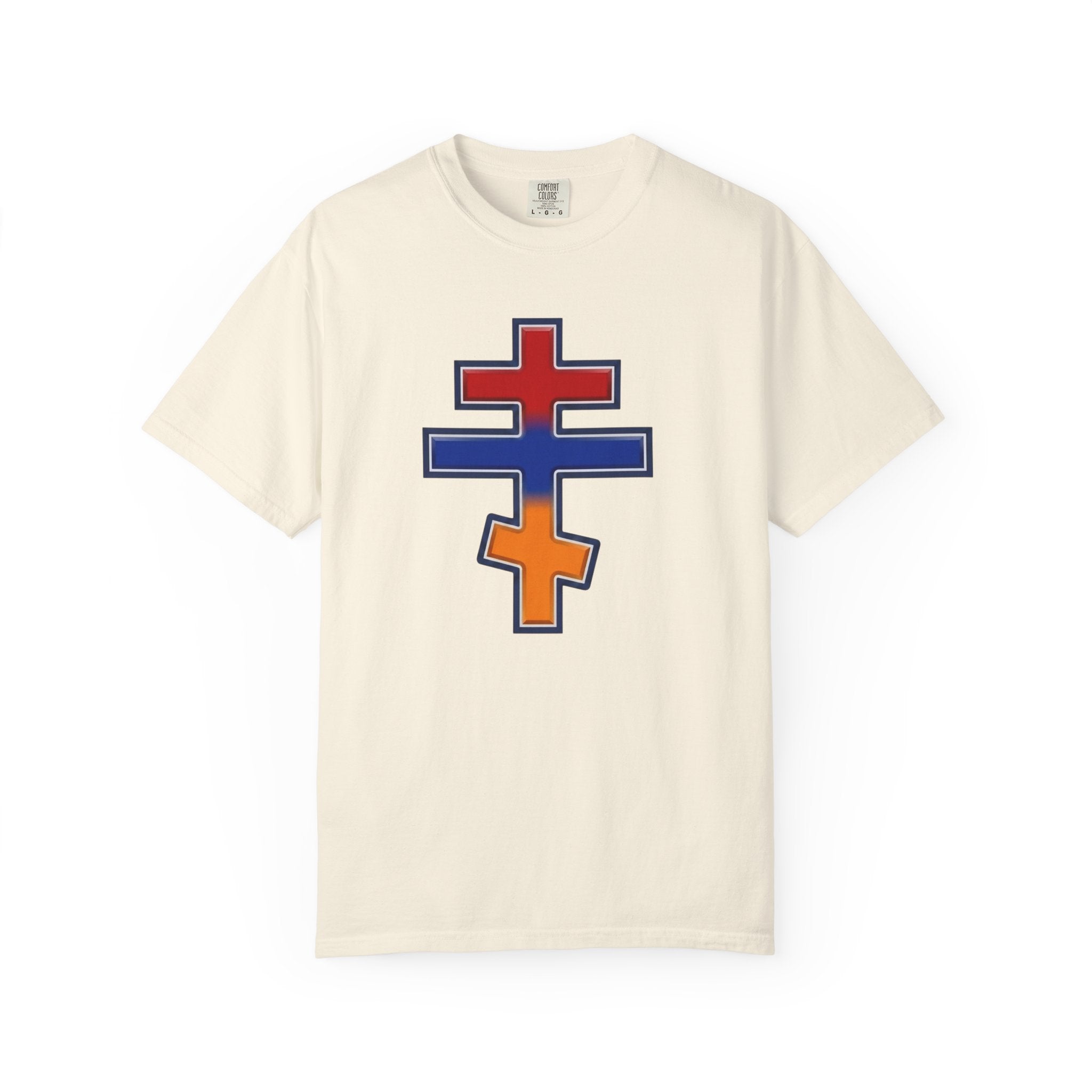 Armenian Orthodox Cross design on a heavyweight garment-dyed t-shirt