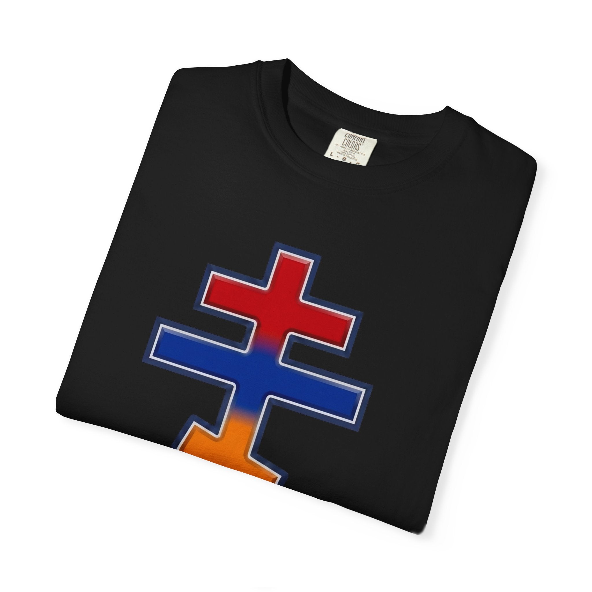 Armenian Orthodox Cross design on a heavyweight garment-dyed t-shirt
