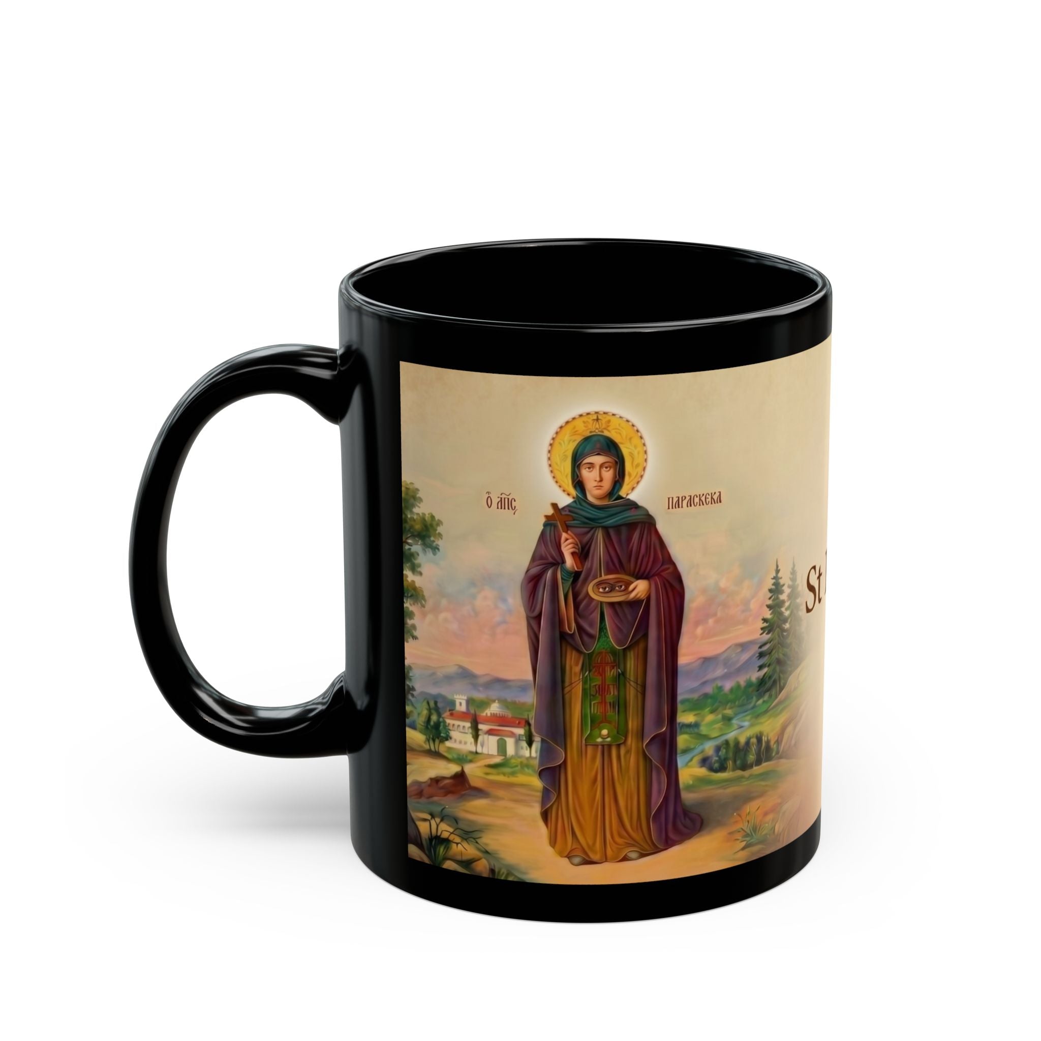 Saint Paraskeva Petka Orthodox Christian Black Coffee Mug — Orthodox Christian Gift