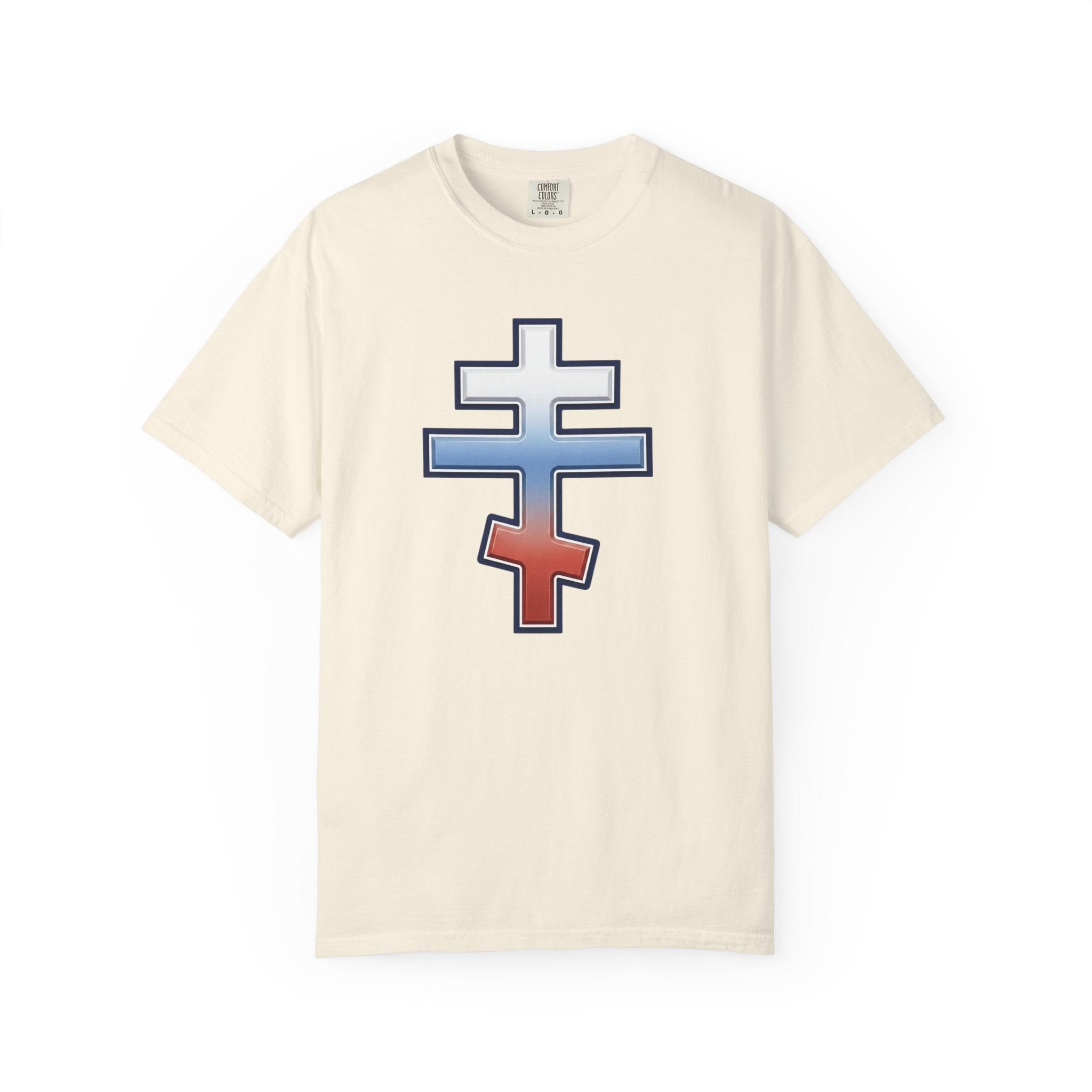 Slovak Orthodox Cross design on a heavyweight garment-dyed t-shirt