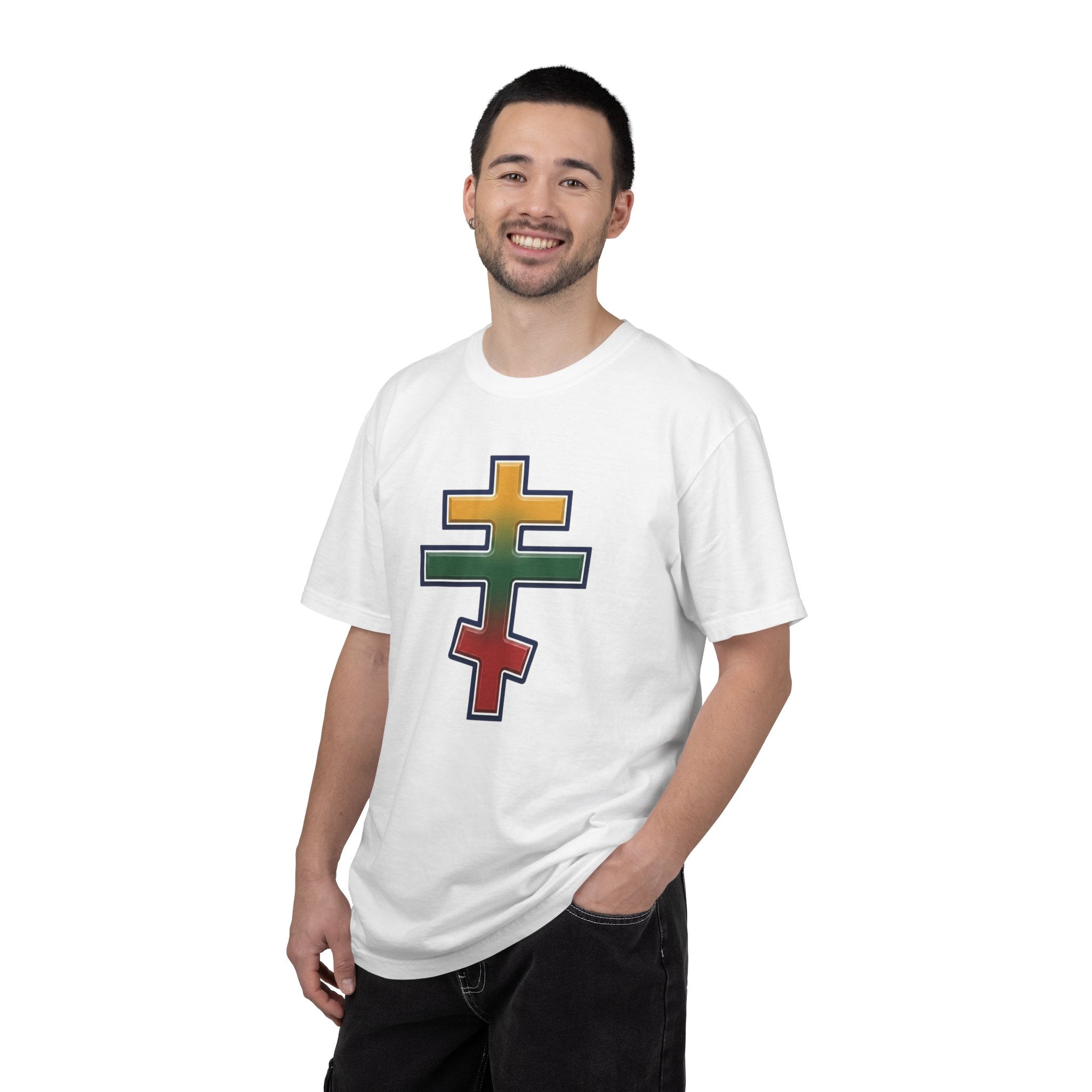 Lithuanian Orthodox Cross design on a heavyweight garment-dyed t-shirt