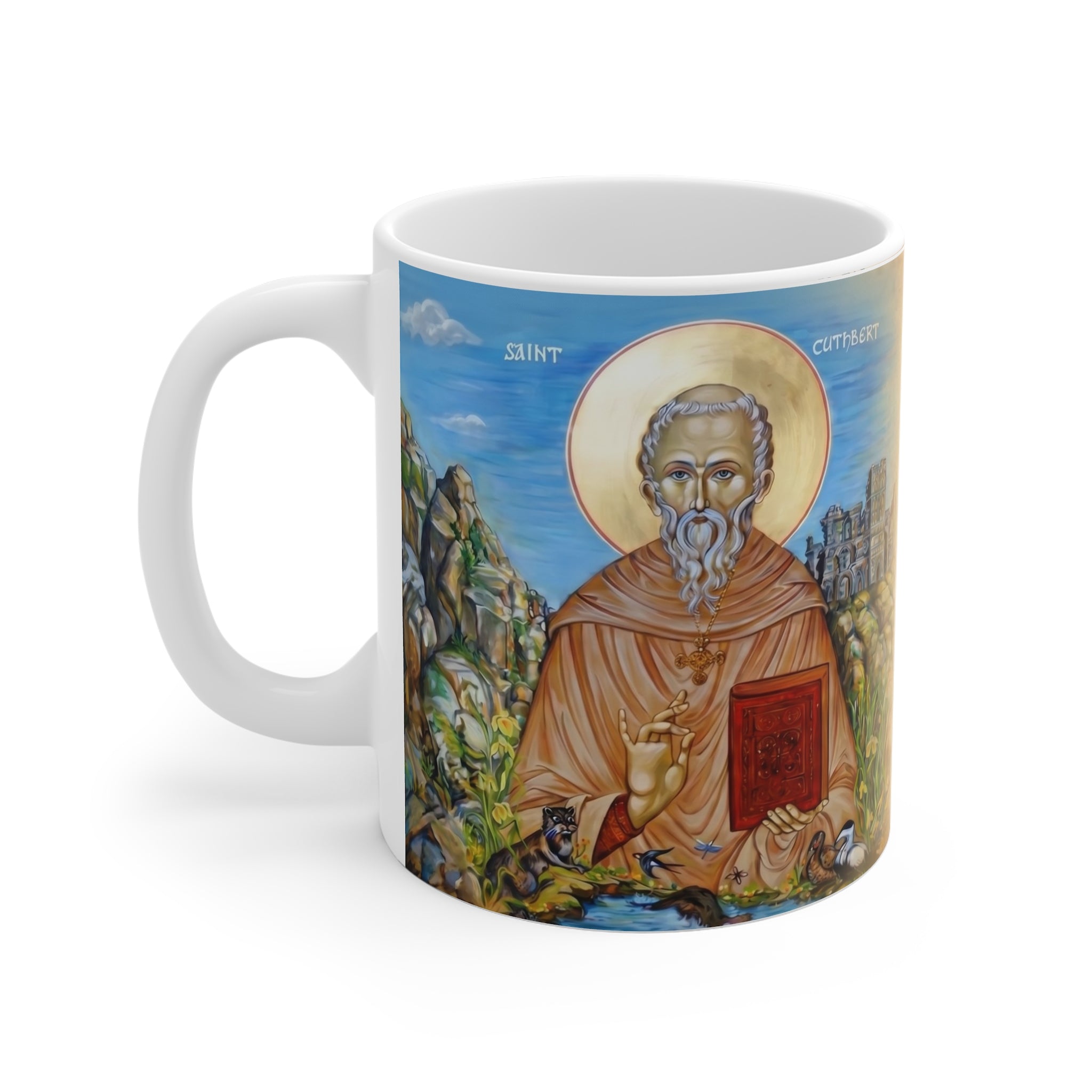 Saint Cuthbert of Lindisfarne White Coffee Mug