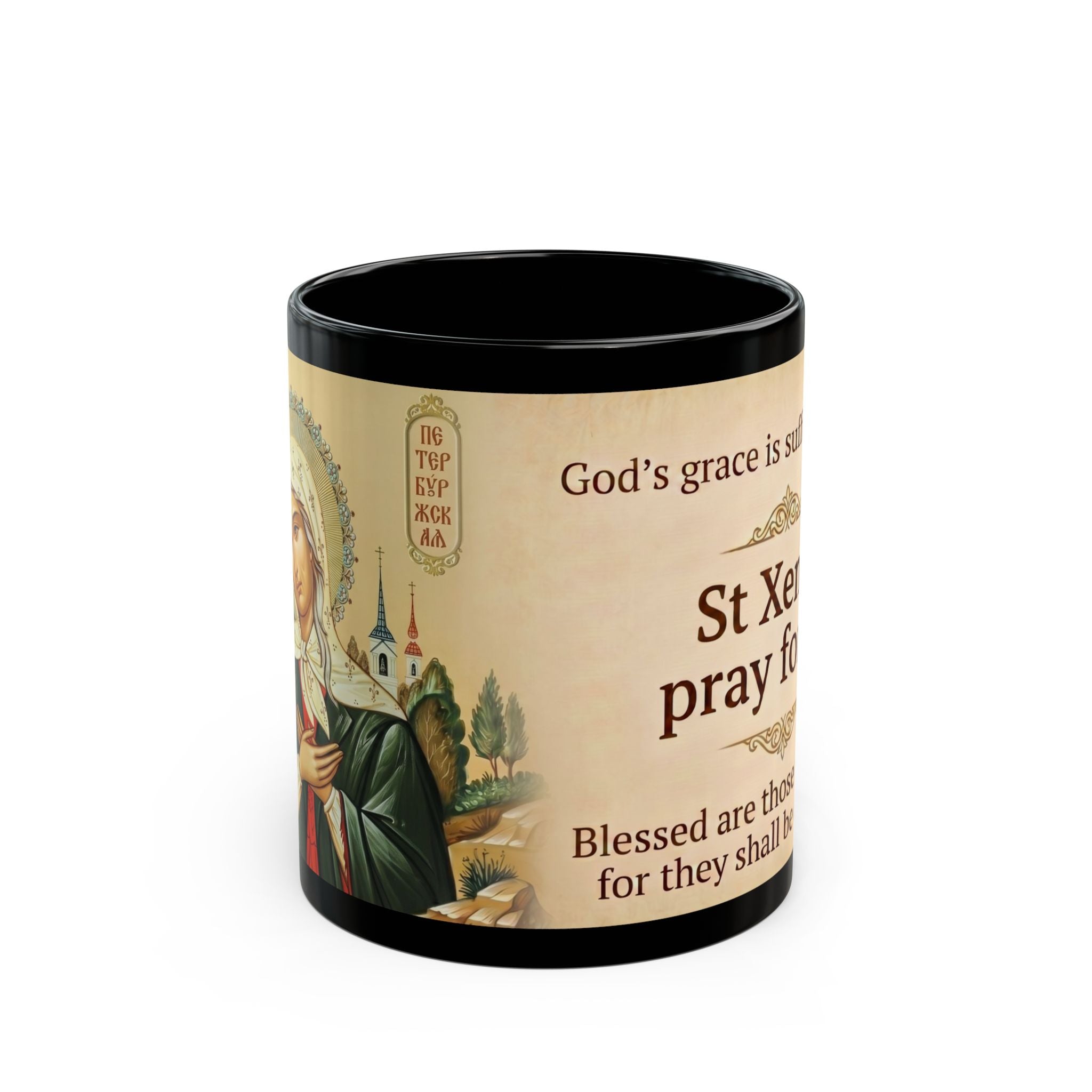 Saint Xenia of Saint Petersburg Orthodox Christian Black Coffee Mug — Orthodox Christian Mug
