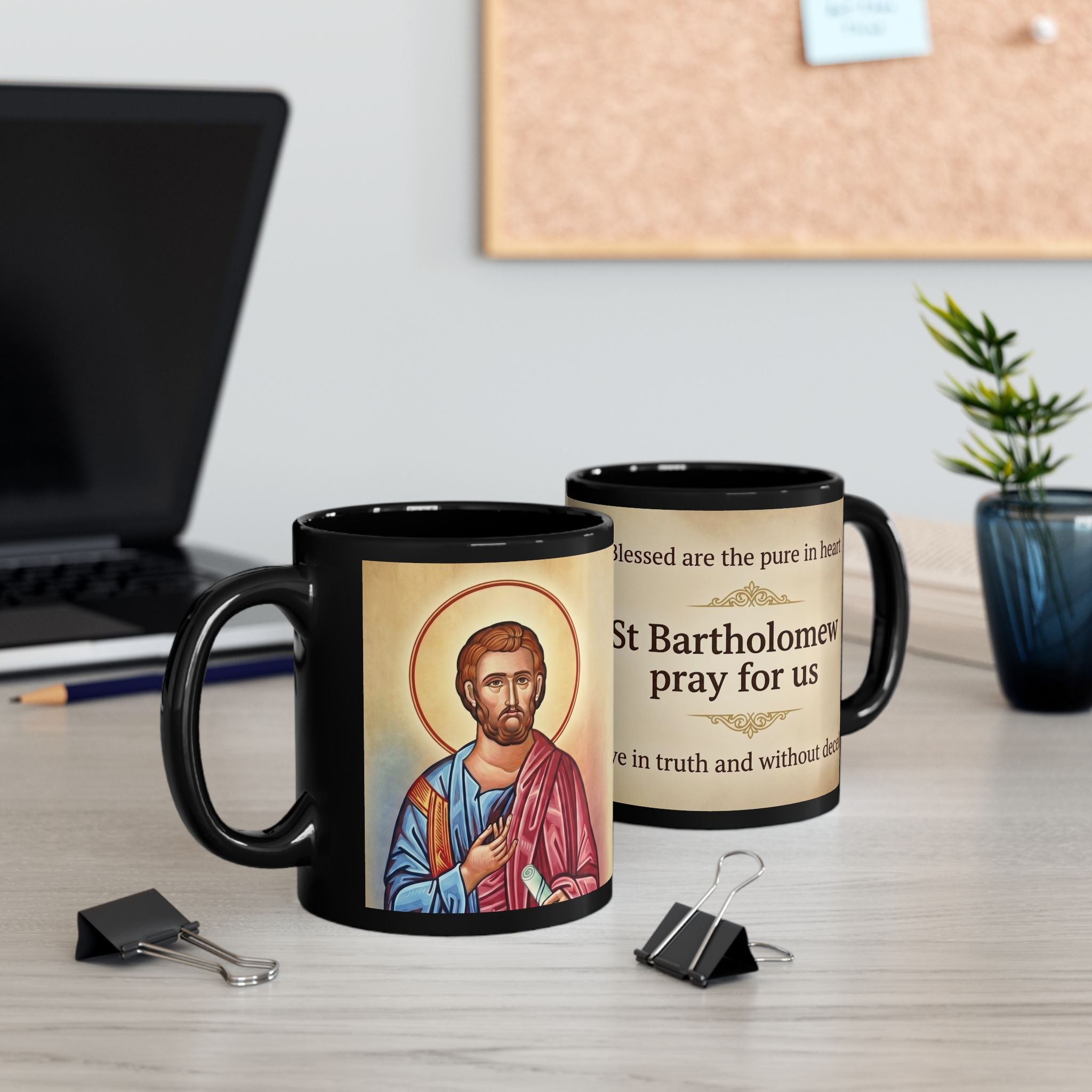 Saint Bartholomew the Apostle Orthodox Christian Black Coffee Mug — Christian Gift Idea