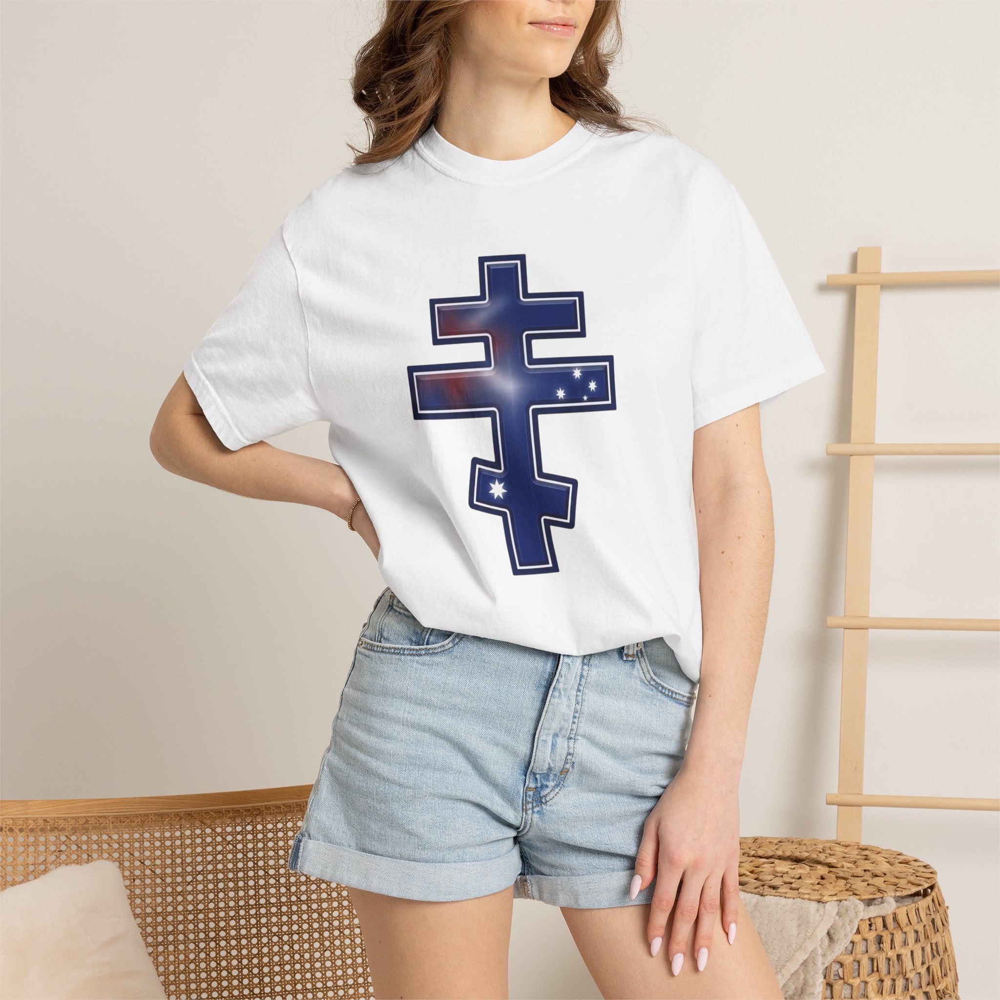 Australian Orthodox Cross design on a heavyweight garment-dyed t-shirt