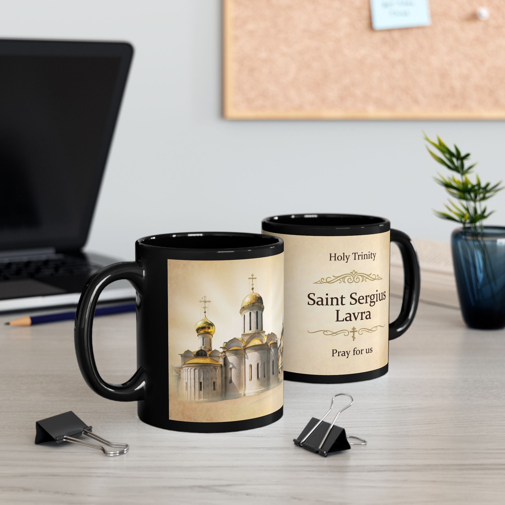 Trinity Lavra of Saint Sergius Orthodox Christian Black Coffee Mug — Orthodox Faith Gift