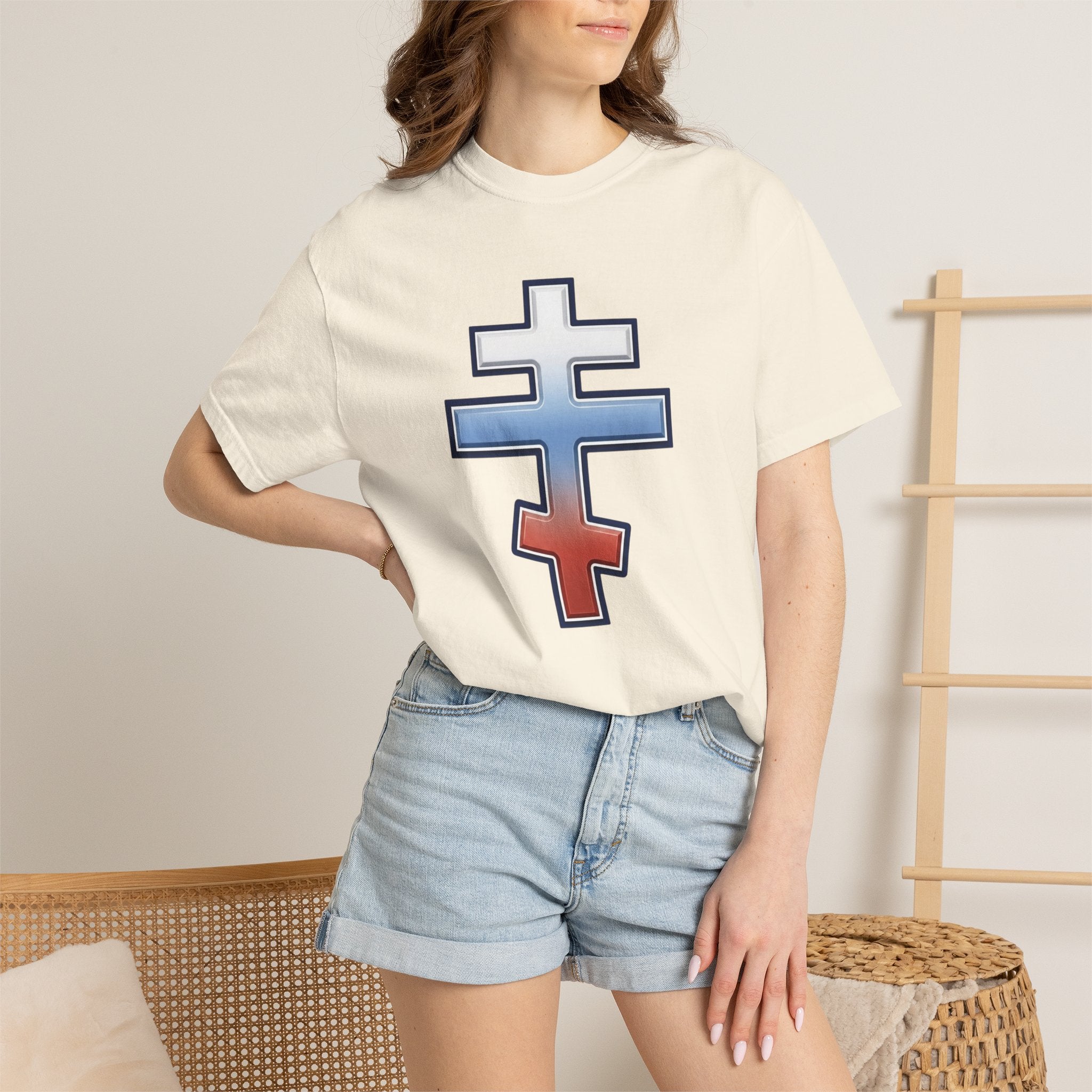 Slovak Orthodox Cross design on a heavyweight garment-dyed t-shirt