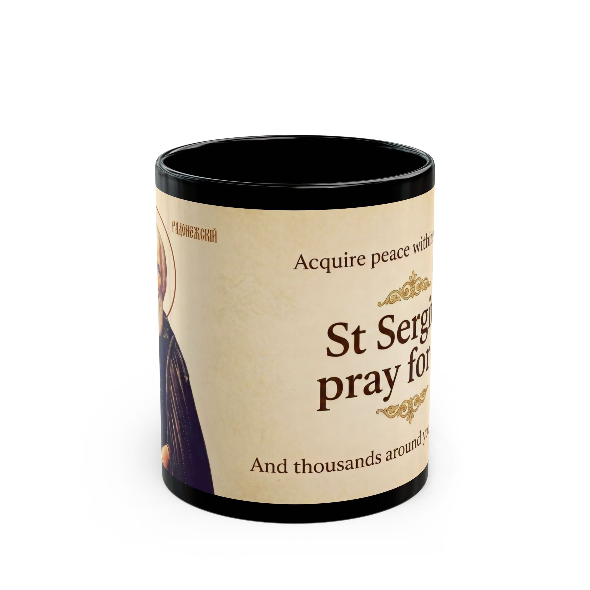 Saint Sergius of Radonezh Orthodox Christian Black Coffee Mug — Orthodox Christian Mug