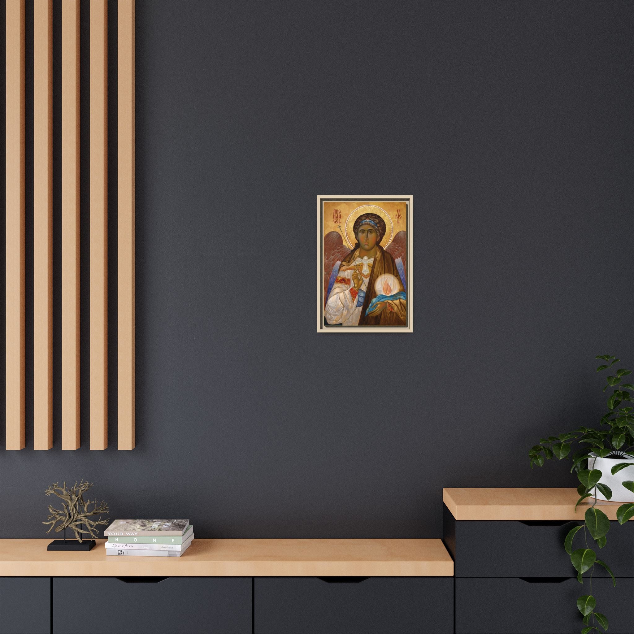 Framed canvas icon of Archangel Uriel, traditional Orthodox Christian artwork