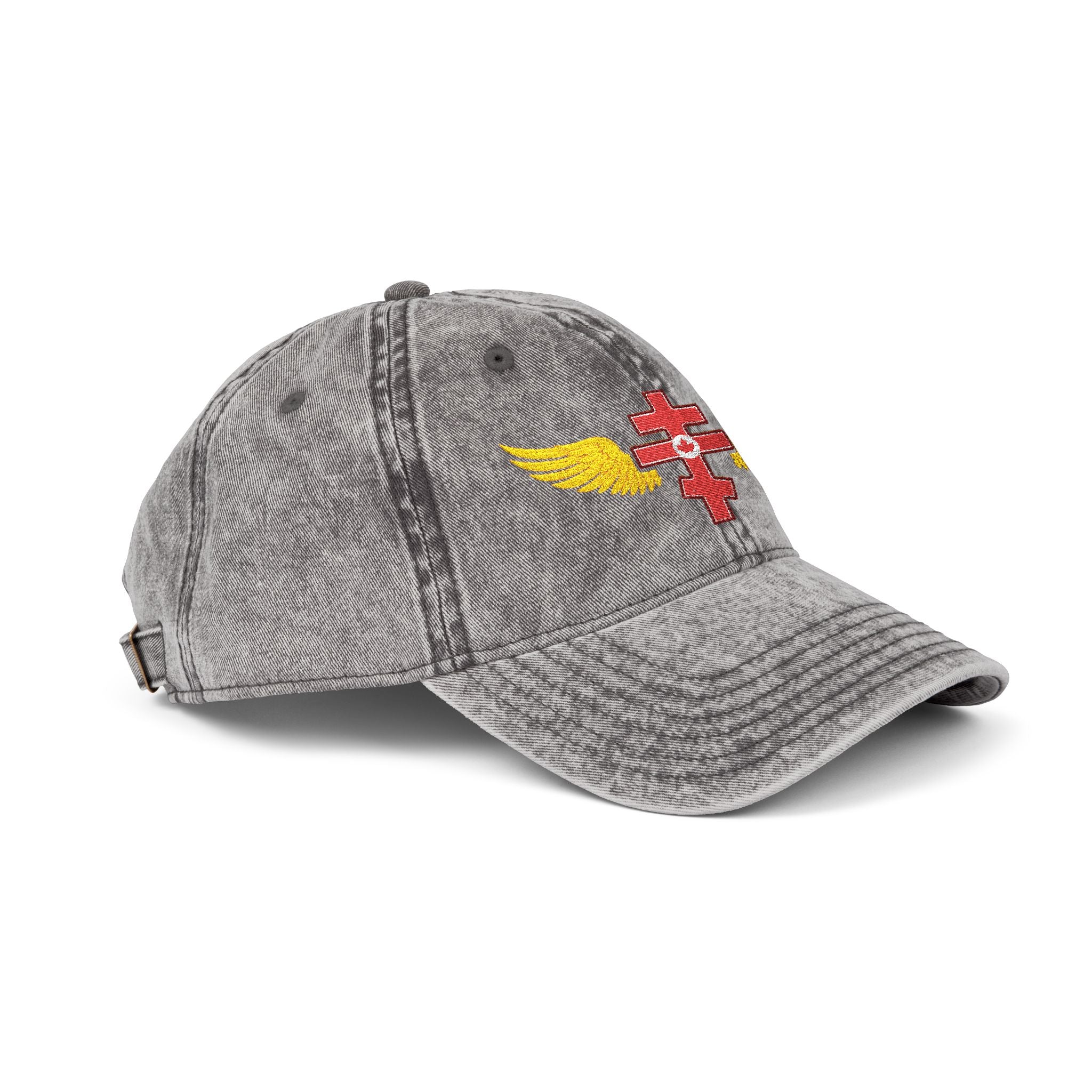 Canadian Orthodox cross with wings embroidered on vintage cotton twill cap -- additional view 8