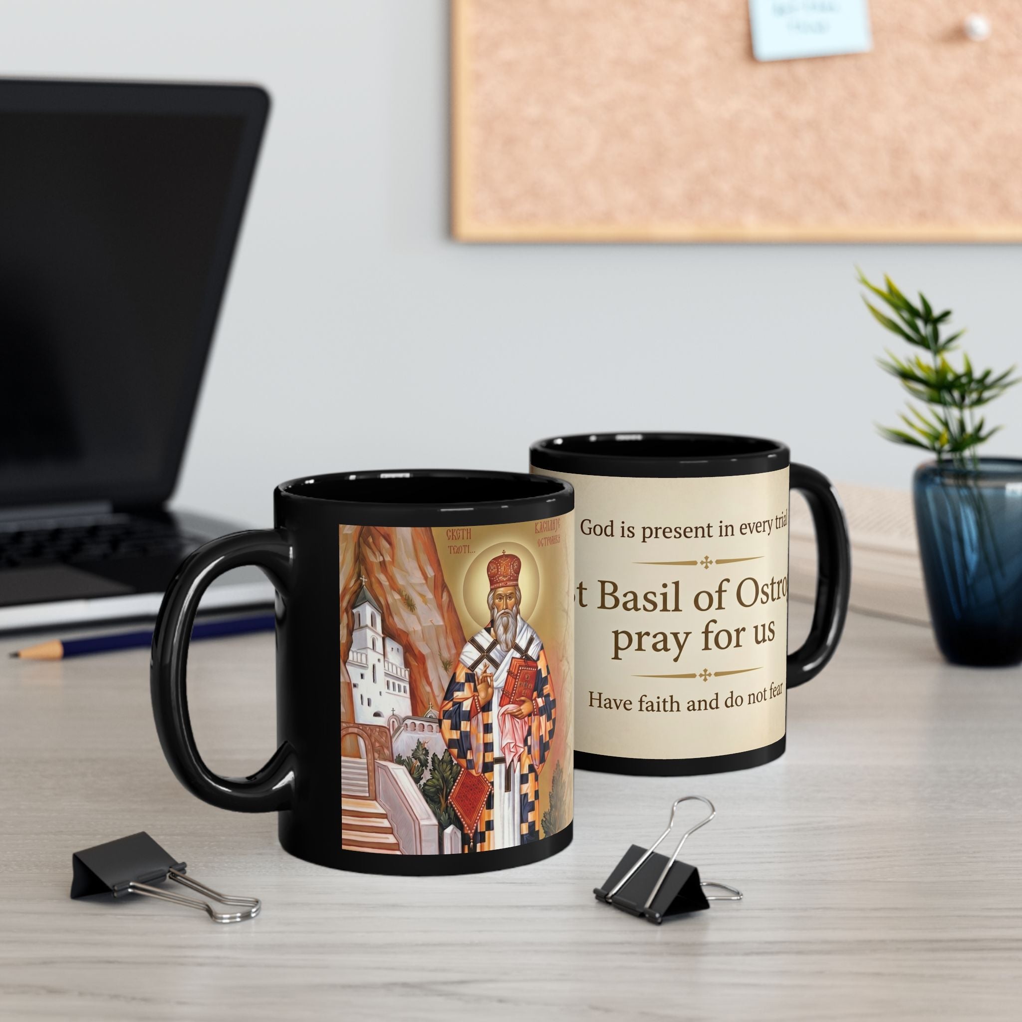 Saint Basil of Ostrog Orthodox Christian Black Coffee Mug — Christian Gift Idea