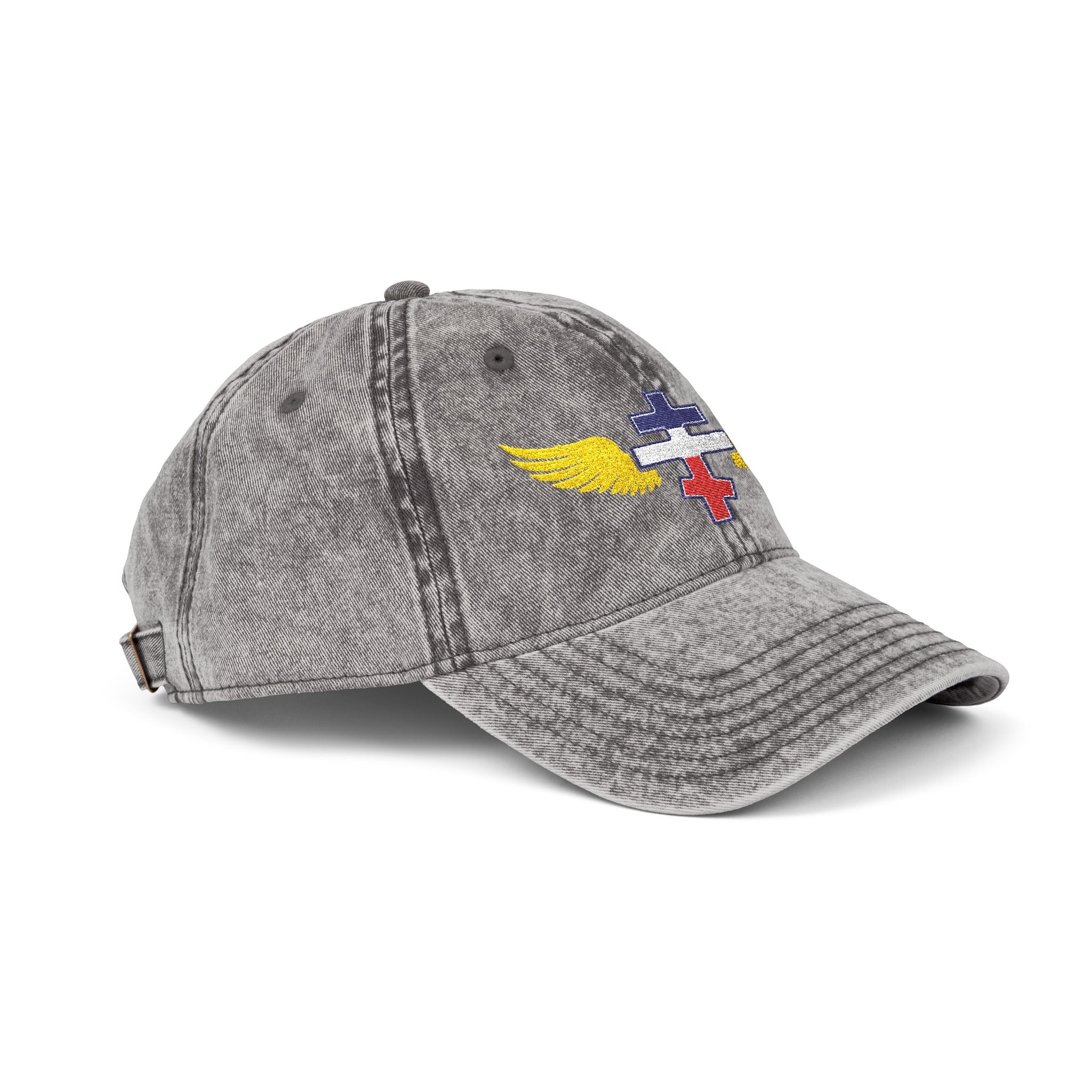 French Orthodox cross with wings embroidered on vintage cotton twill cap -- additional view 5