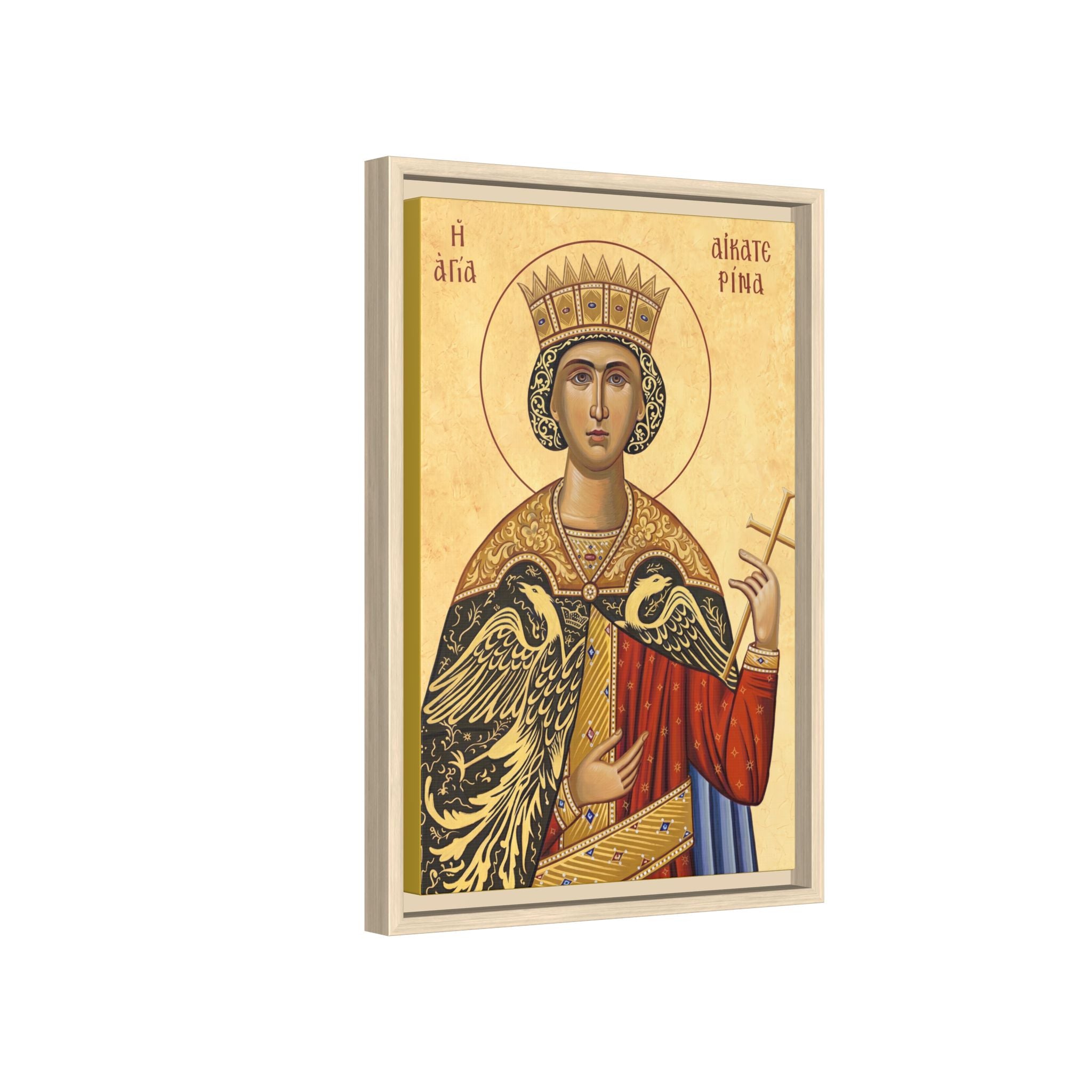 Framed canvas icon of Saint Catherine of Alexandria, traditional Orthodox Christian artwork