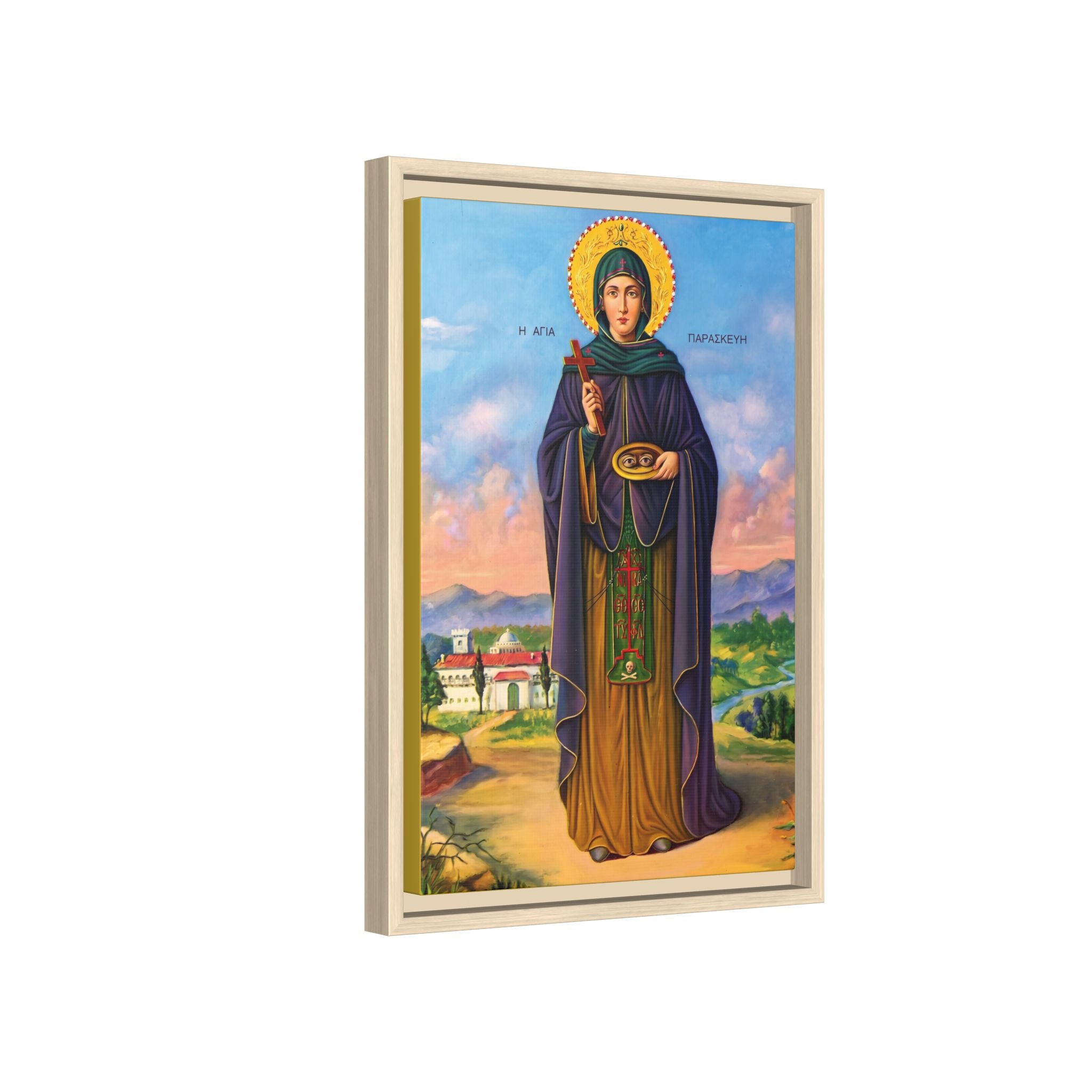 Framed canvas icon of Saint Paraskeva Petka, traditional Orthodox Christian artwork