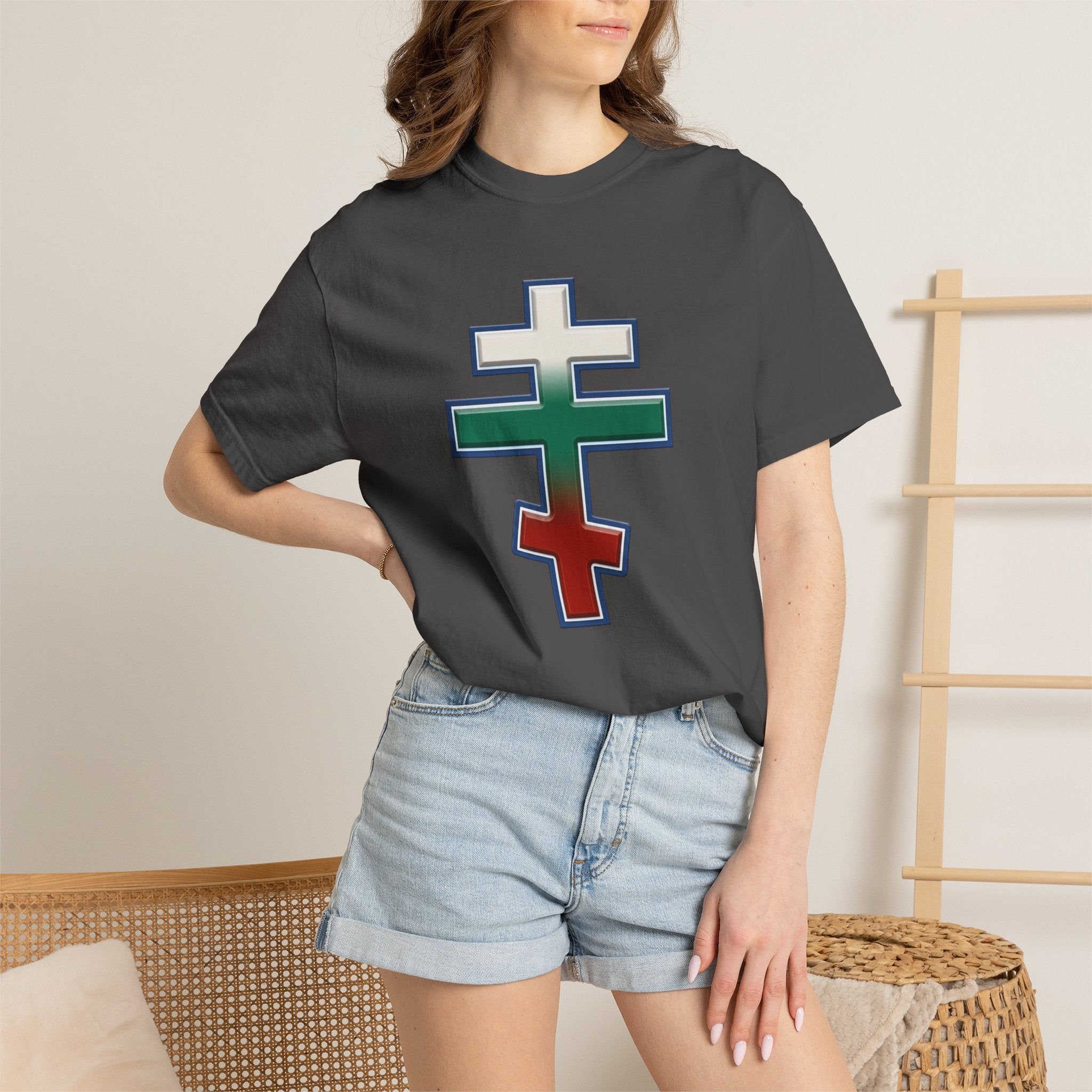 Bulgarian Orthodox Cross design on a heavyweight garment-dyed t-shirt