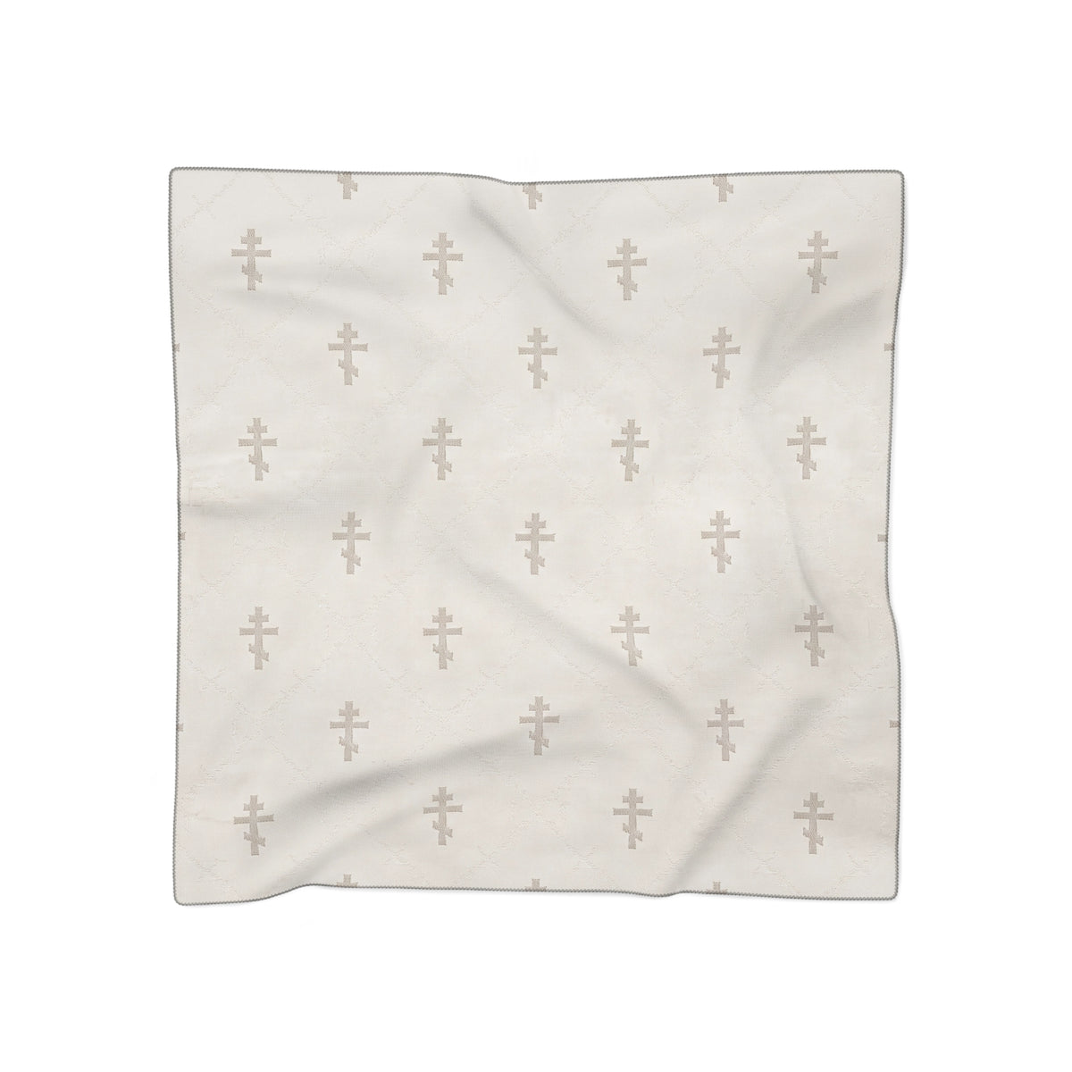 Quiet Cross Damask Orthodox Christian headscarf featuring a subtle tone-on-tone Orthodox cross pattern on an ivory background