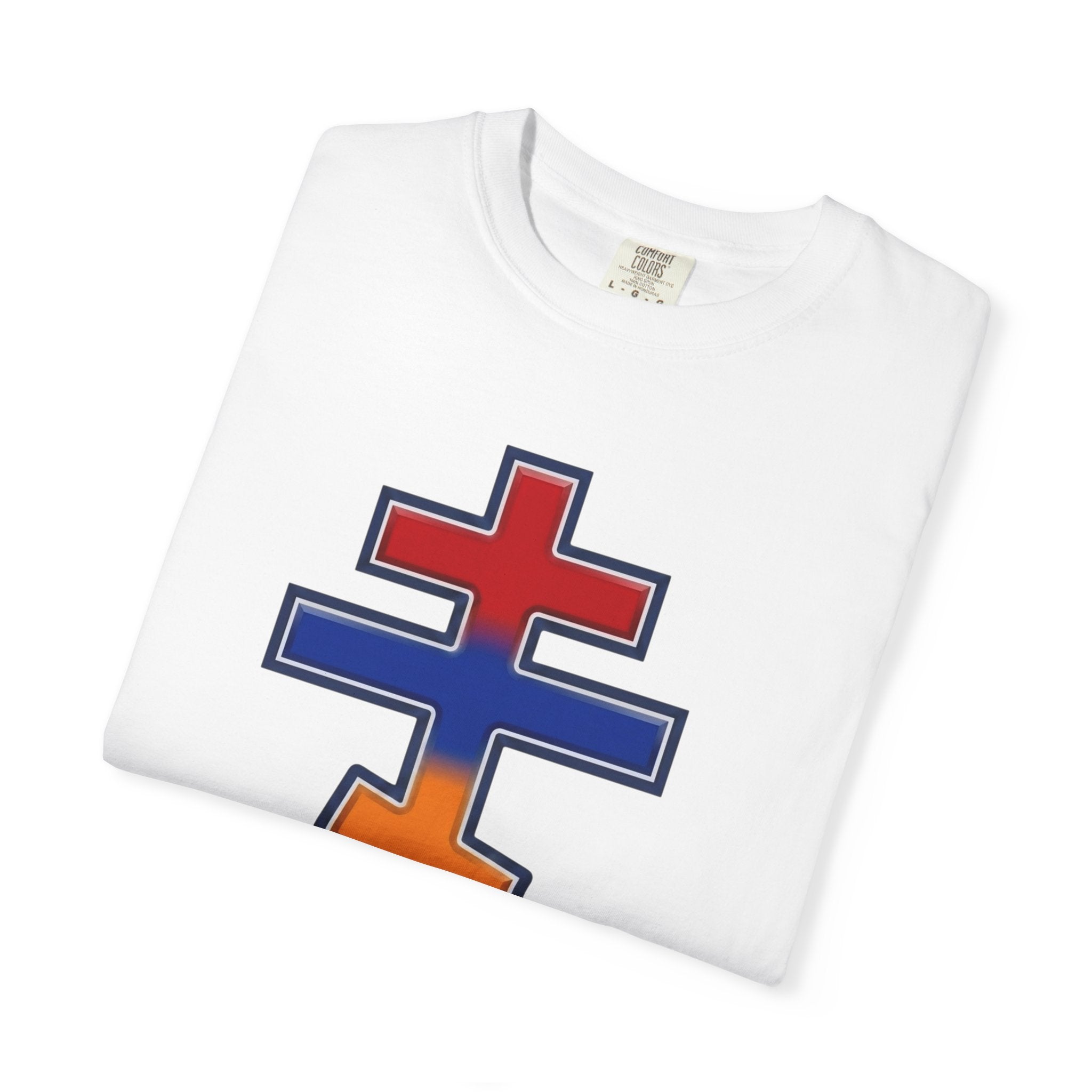Armenian Orthodox Cross design on a heavyweight garment-dyed t-shirt