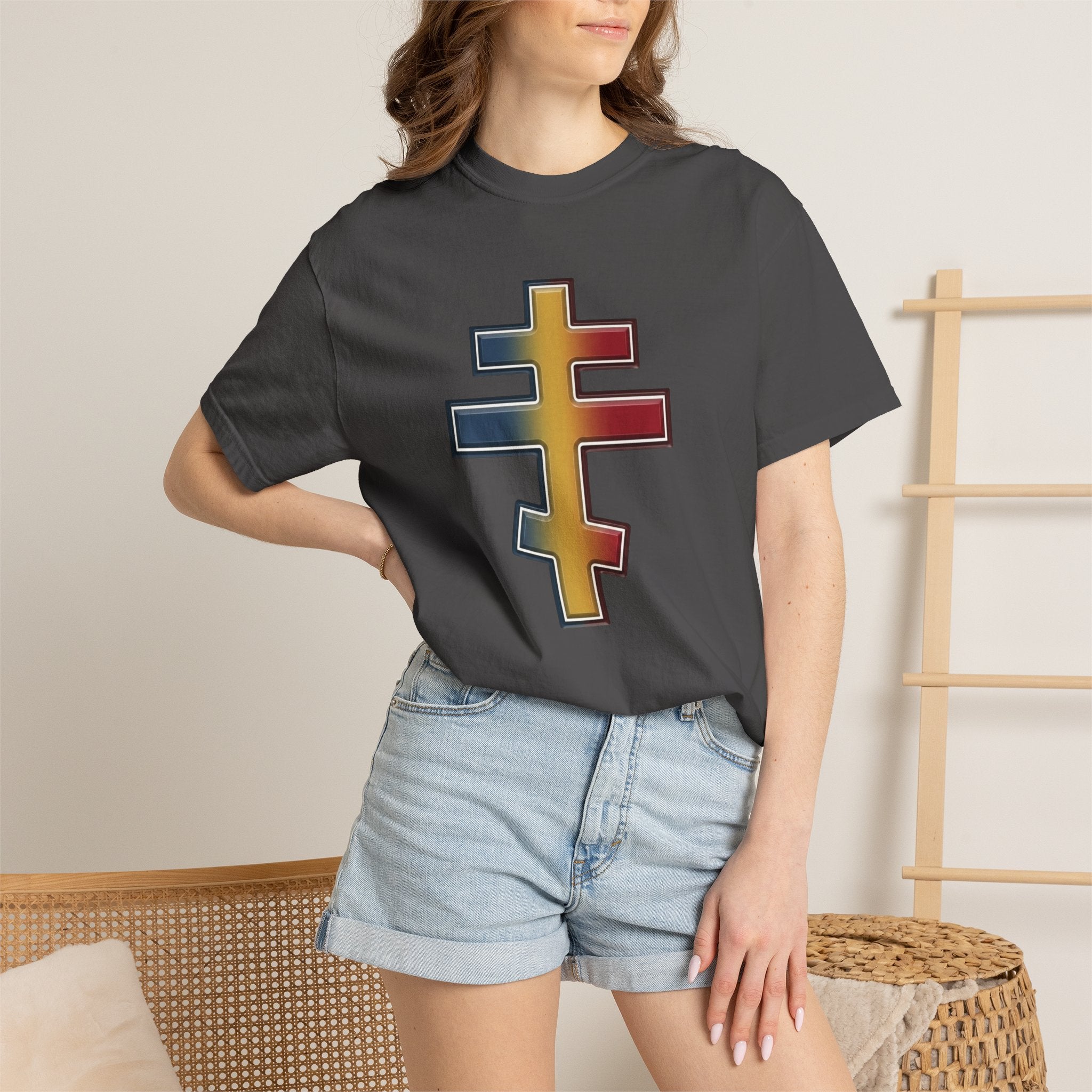 Moldovan Orthodox Cross design on a heavyweight garment-dyed t-shirt
