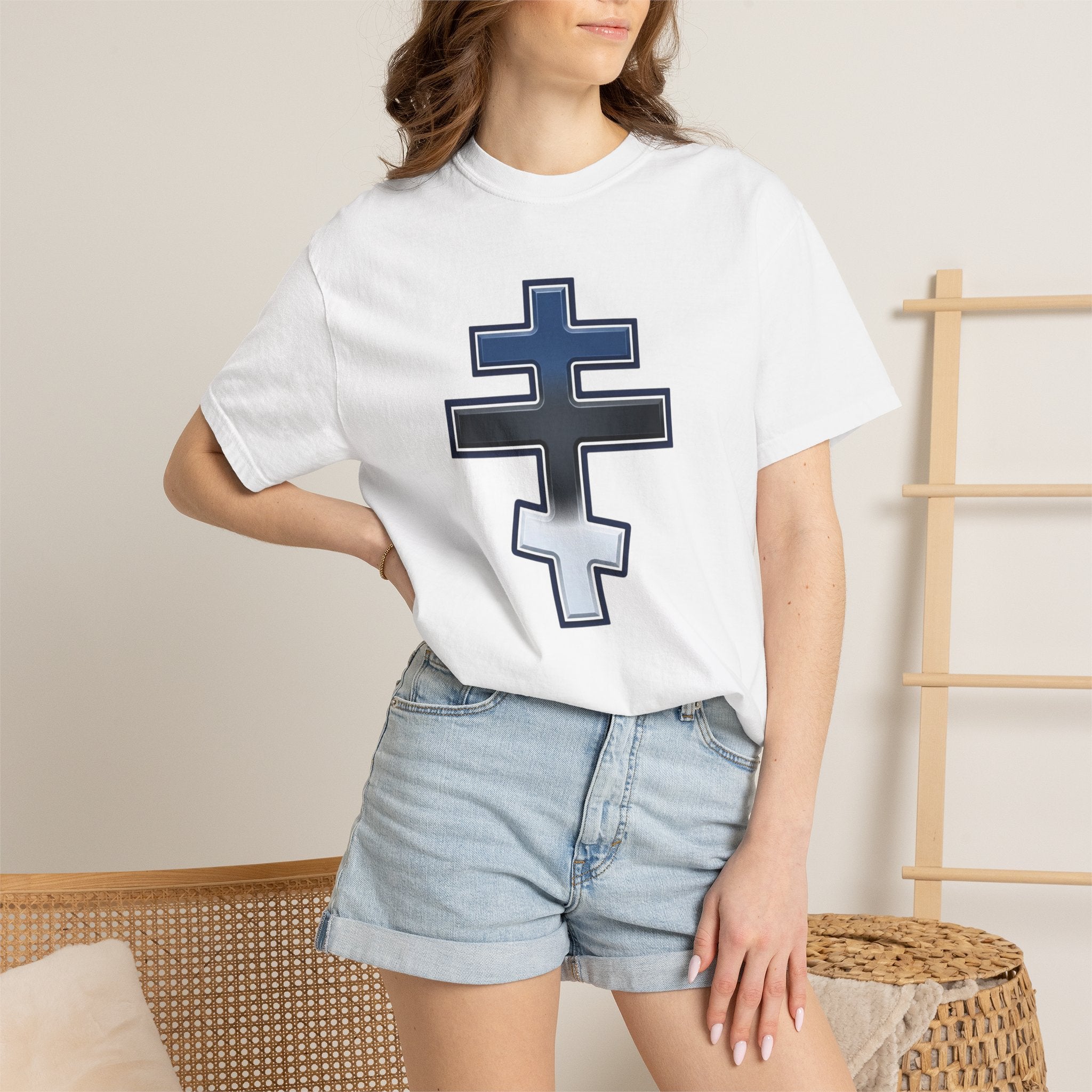 Estonian Orthodox Cross design on a heavyweight garment-dyed t-shirt