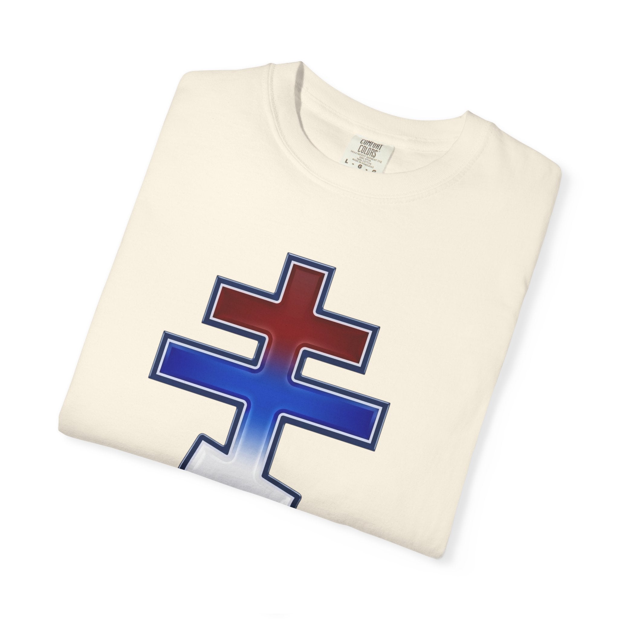 Serbian Orthodox Cross design on a heavyweight garment-dyed t-shirt