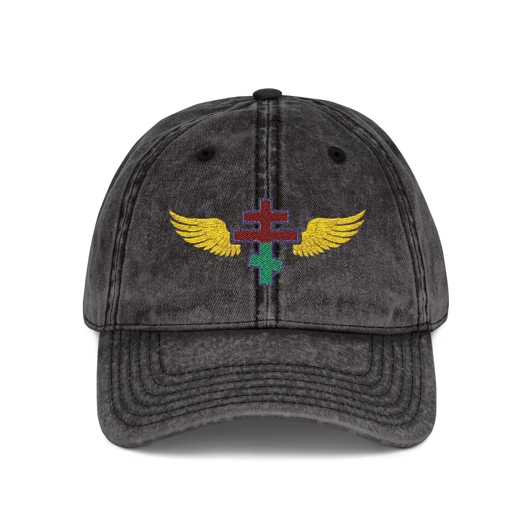 Belarusian Orthodox cross with wings embroidered on vintage cotton twill cap