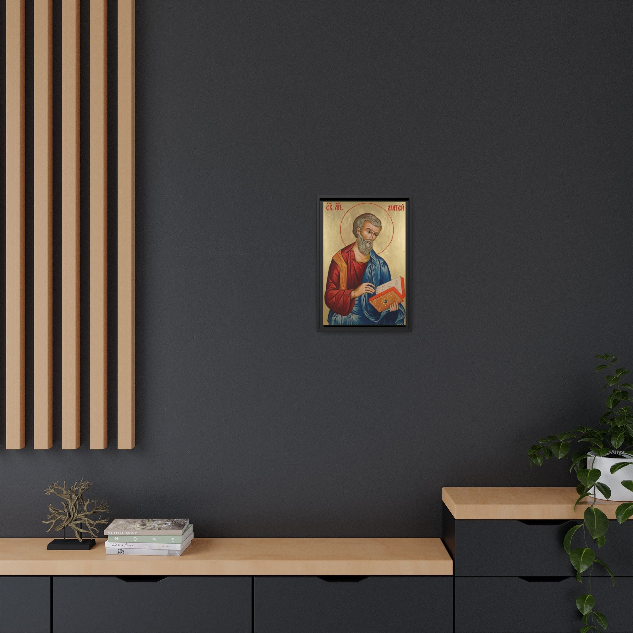Framed canvas icon of Saint Matthew the Apostle, traditional Orthodox Christian artwork