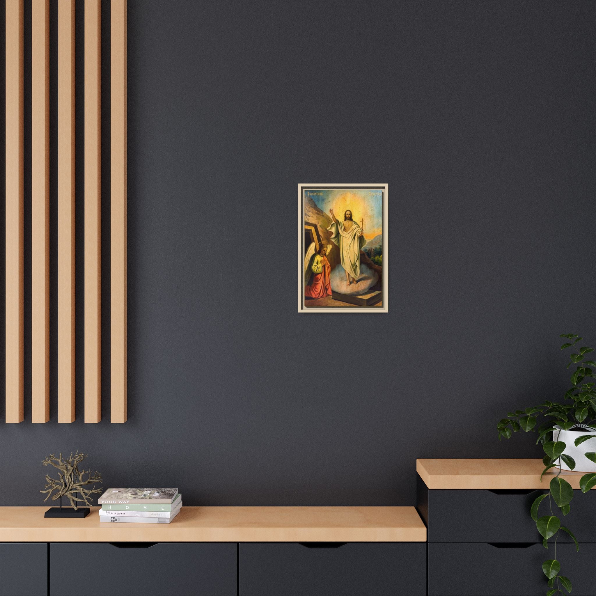 Framed canvas icon of Pascha Resurrection, traditional Orthodox Christian artwork