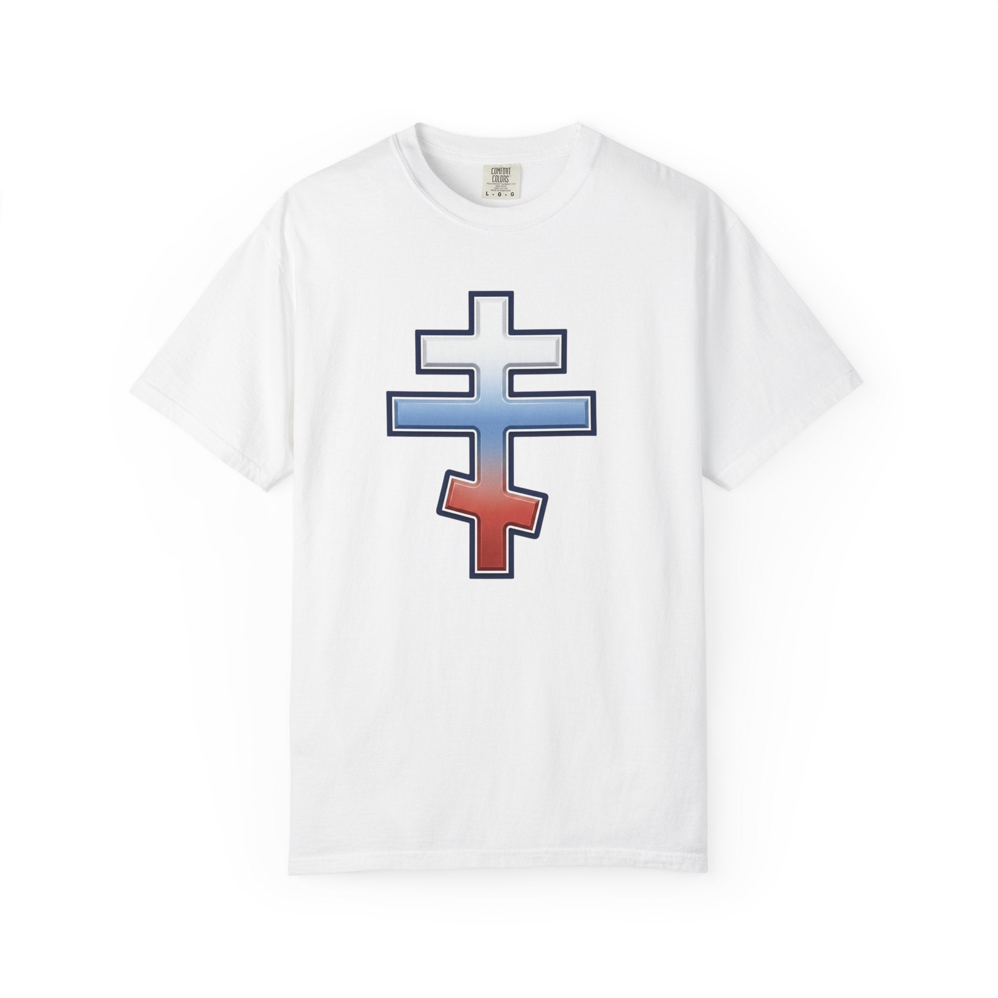 Slovak Orthodox Cross design on a heavyweight garment-dyed t-shirt