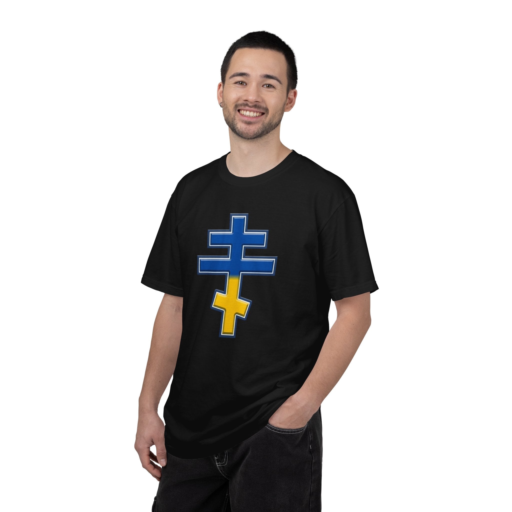 Ukrainian Orthodox Cross design on a heavyweight garment-dyed t-shirt