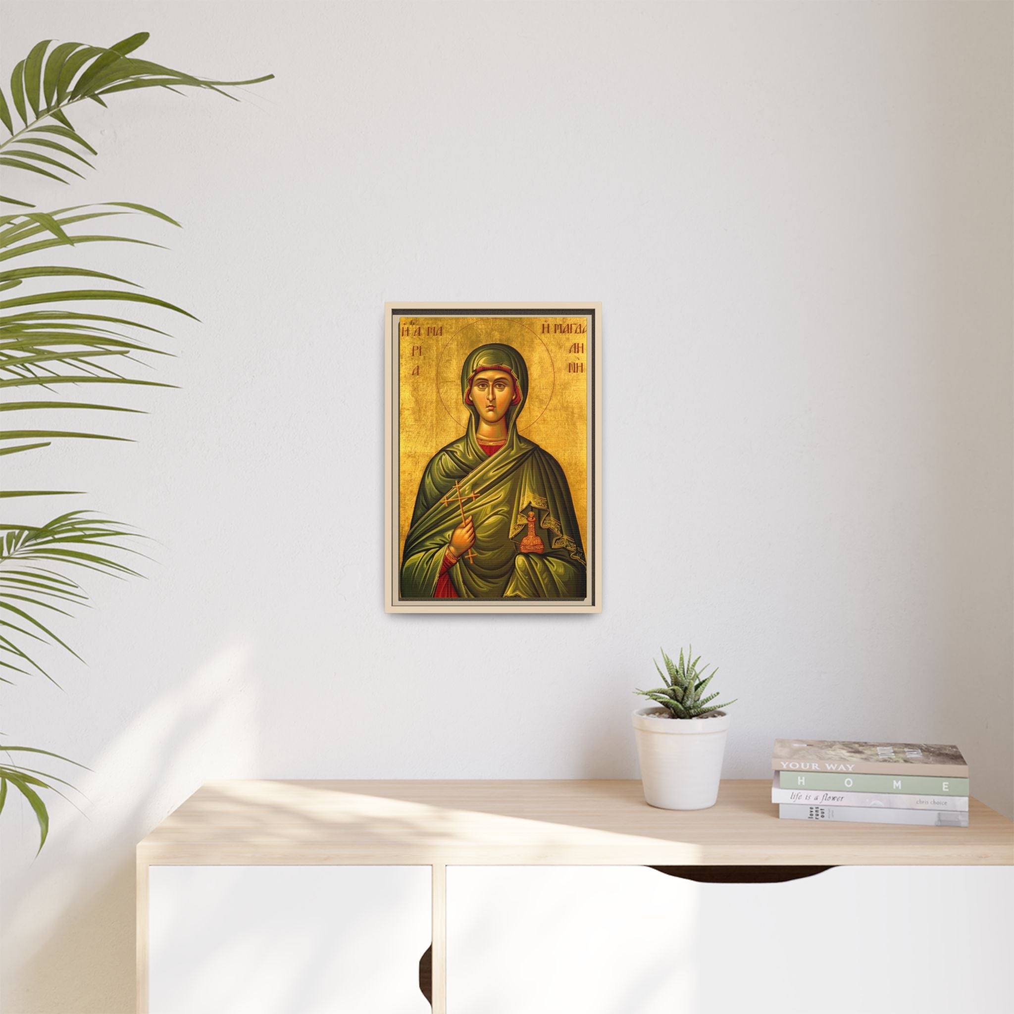 Framed canvas icon of Saint Mary Magdalene, traditional Orthodox Christian artwork