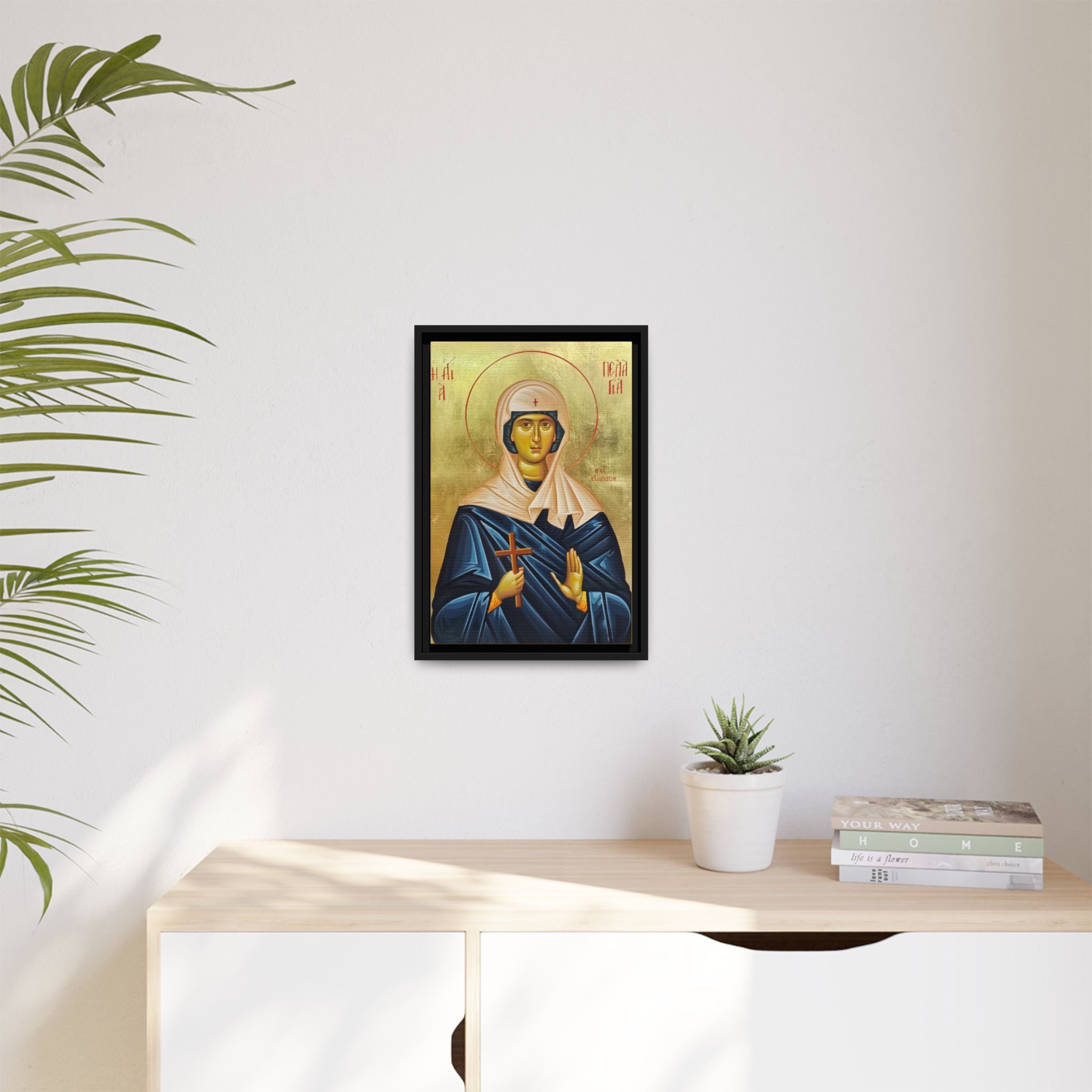 Framed canvas icon of Saint Pelagia the Penitent, traditional Orthodox Christian artwork
