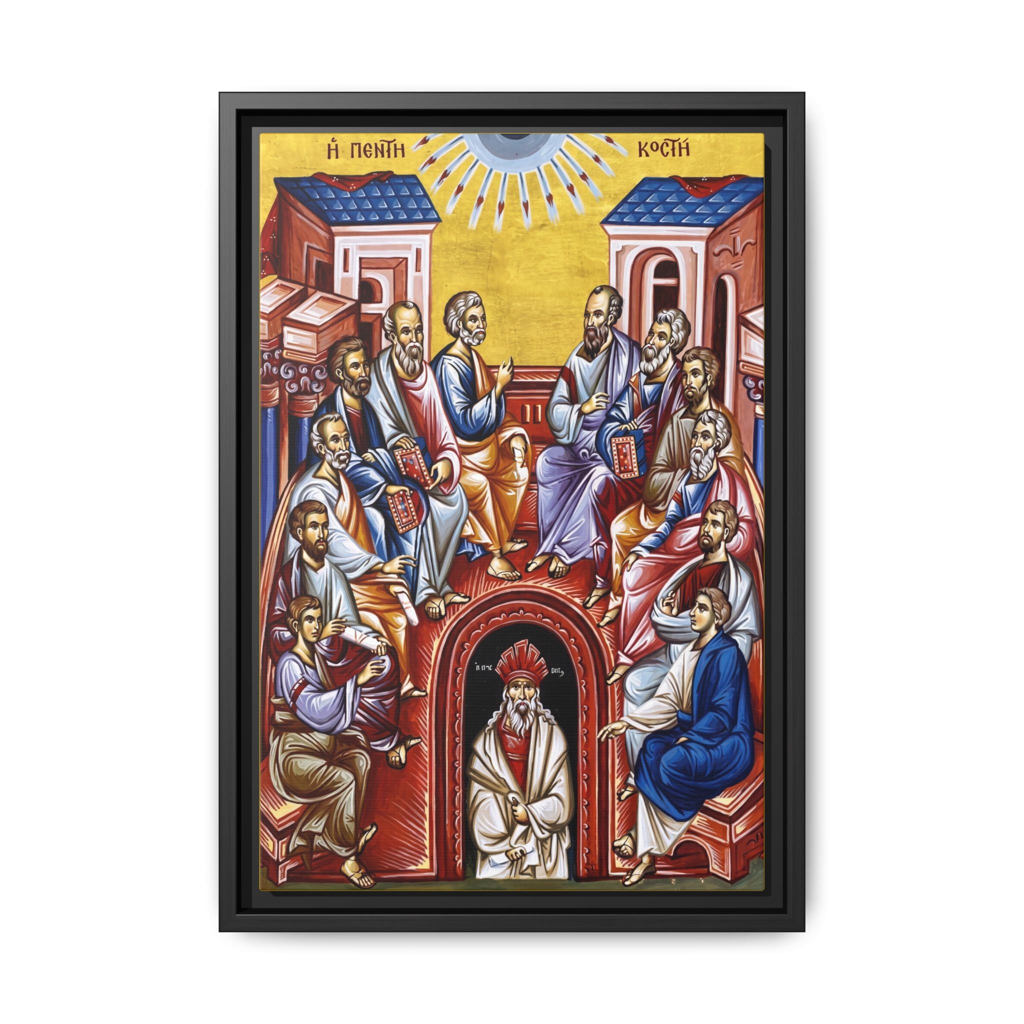 Pentecost Descent of Holy Spirit Framed Canvas Icon