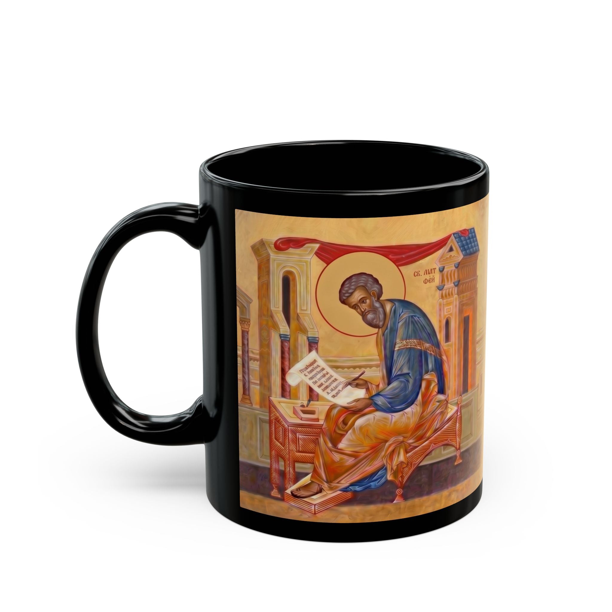 Saint Matthew the Evangelist Orthodox Christian Black Coffee Mug — Orthodox Christian Gift