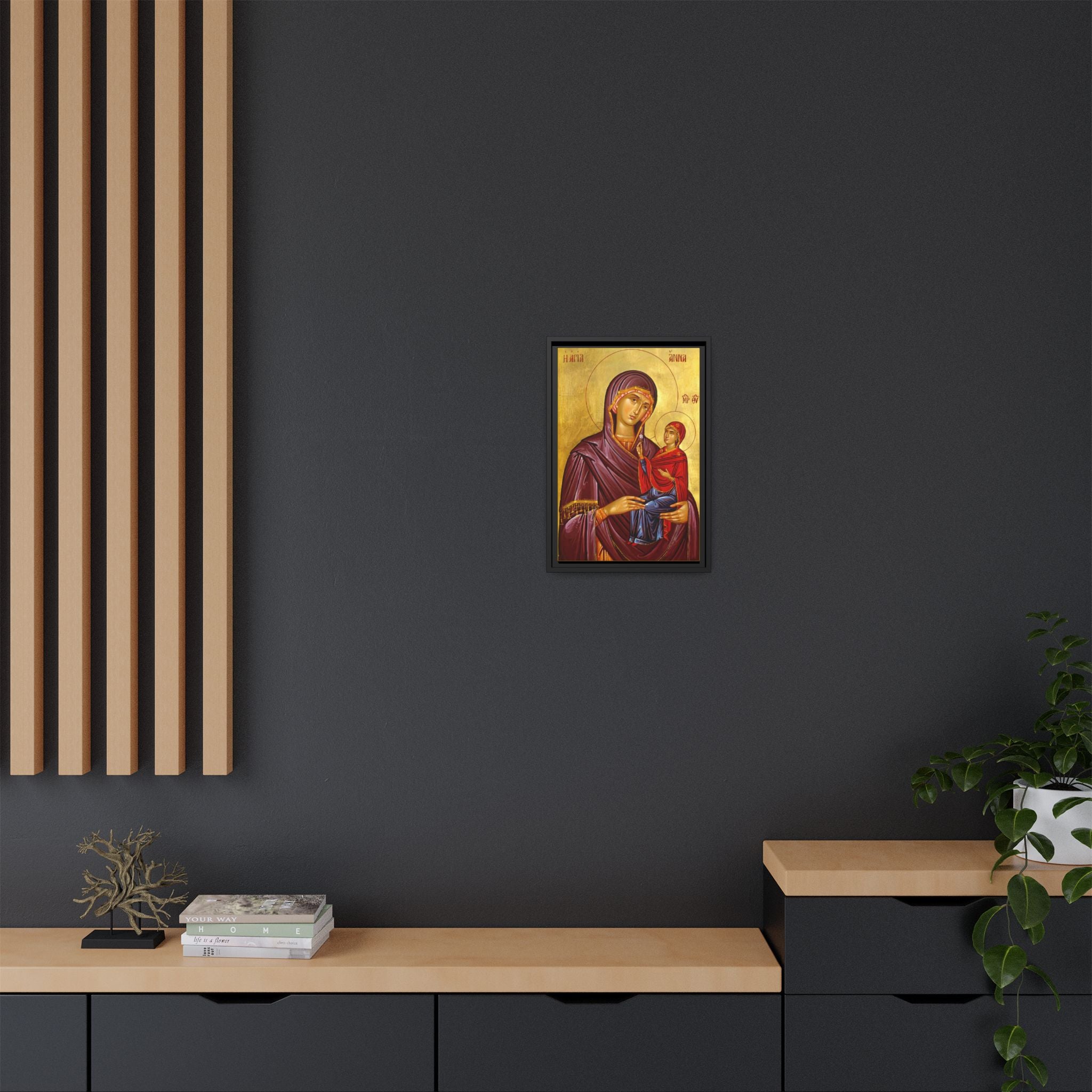 Framed canvas icon of Saint Anna Mother of the Most Holy Theotokos, traditional Orthodox Christian artwork