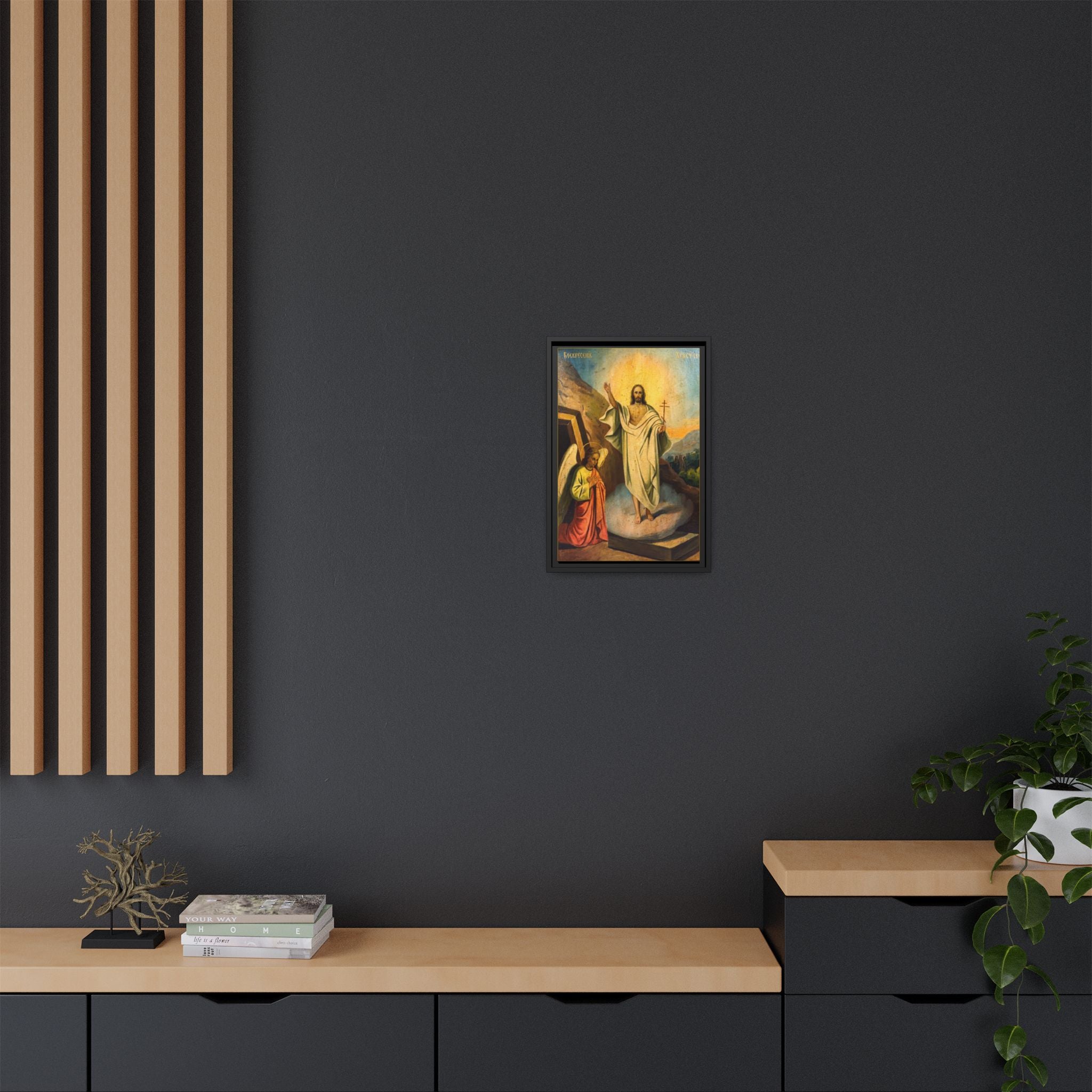 Framed canvas icon of Pascha Resurrection, traditional Orthodox Christian artwork
