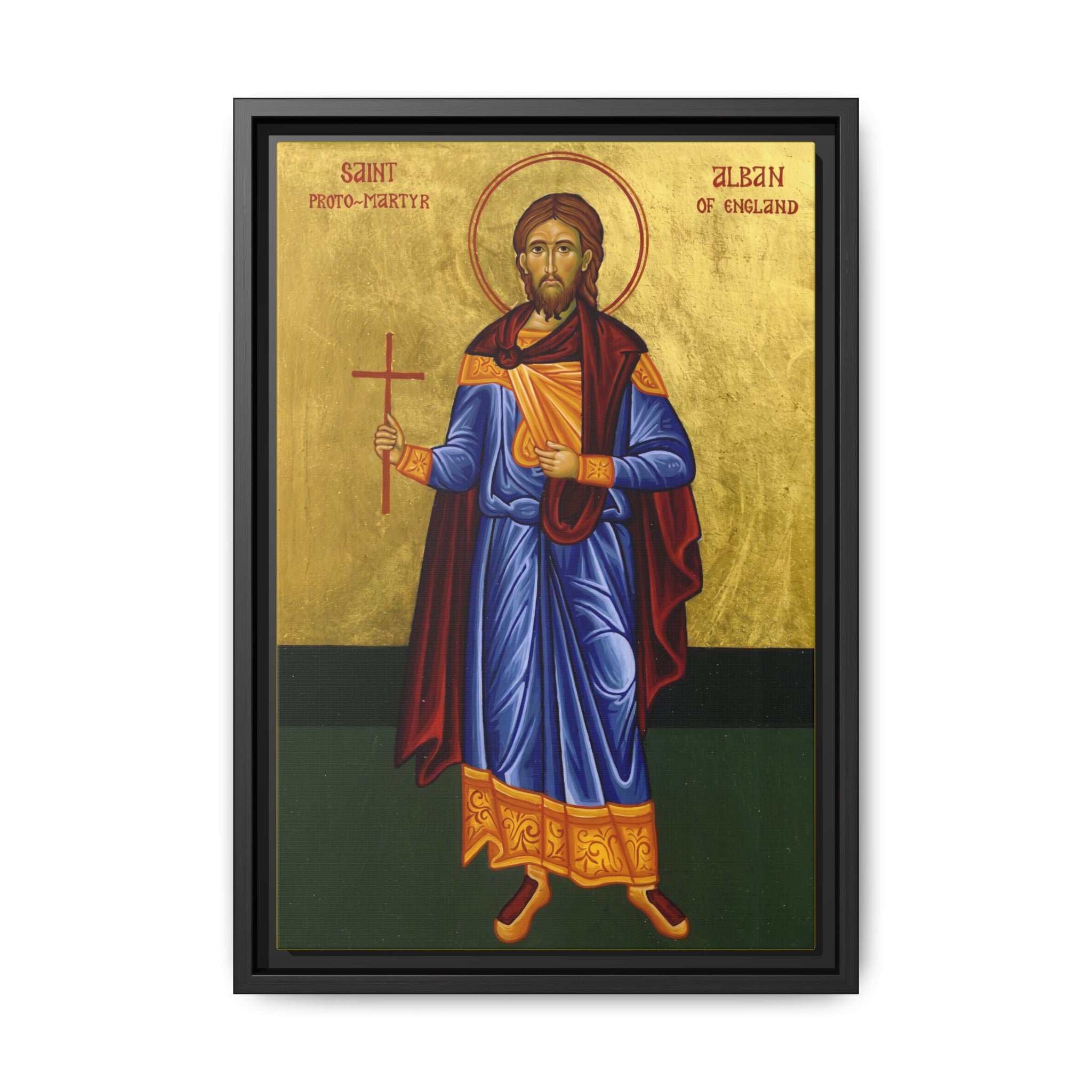 Framed canvas icon of Saint Alban the Protomartyr of Britain, traditional Orthodox Christian artwork
