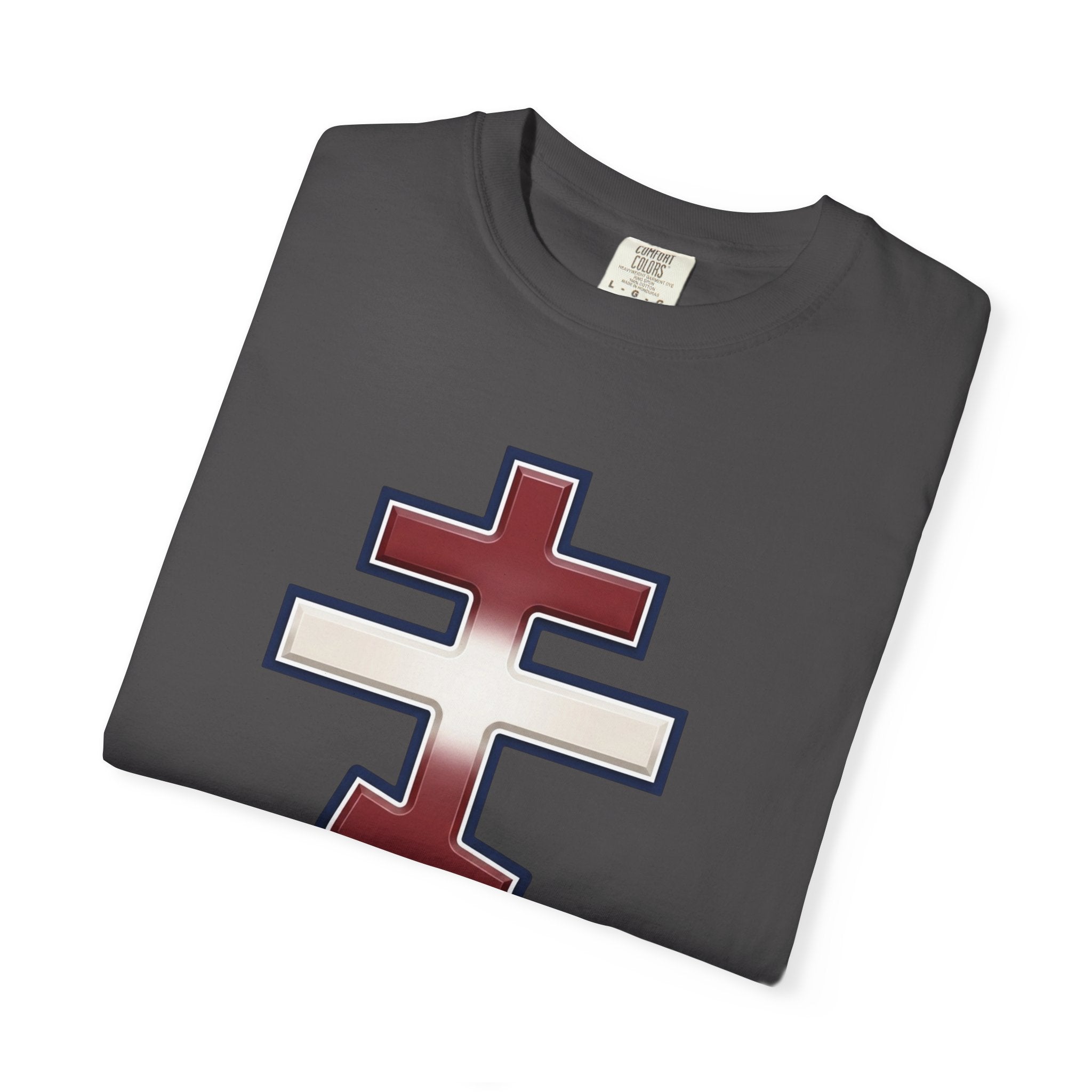 Latvian Orthodox Cross design on a heavyweight garment-dyed t-shirt
