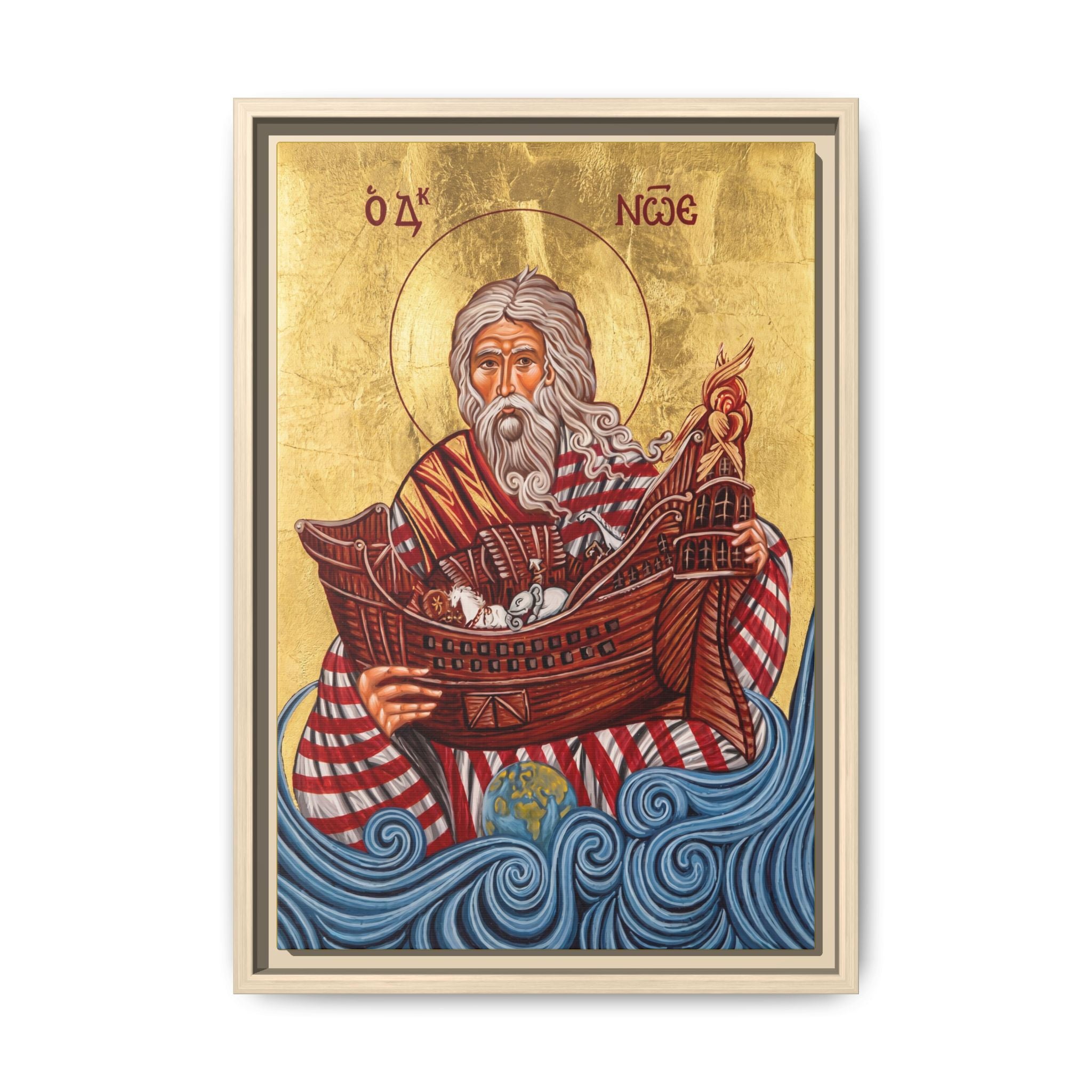 Framed canvas icon of Saint Noah the Righteous, traditional Orthodox Christian artwork