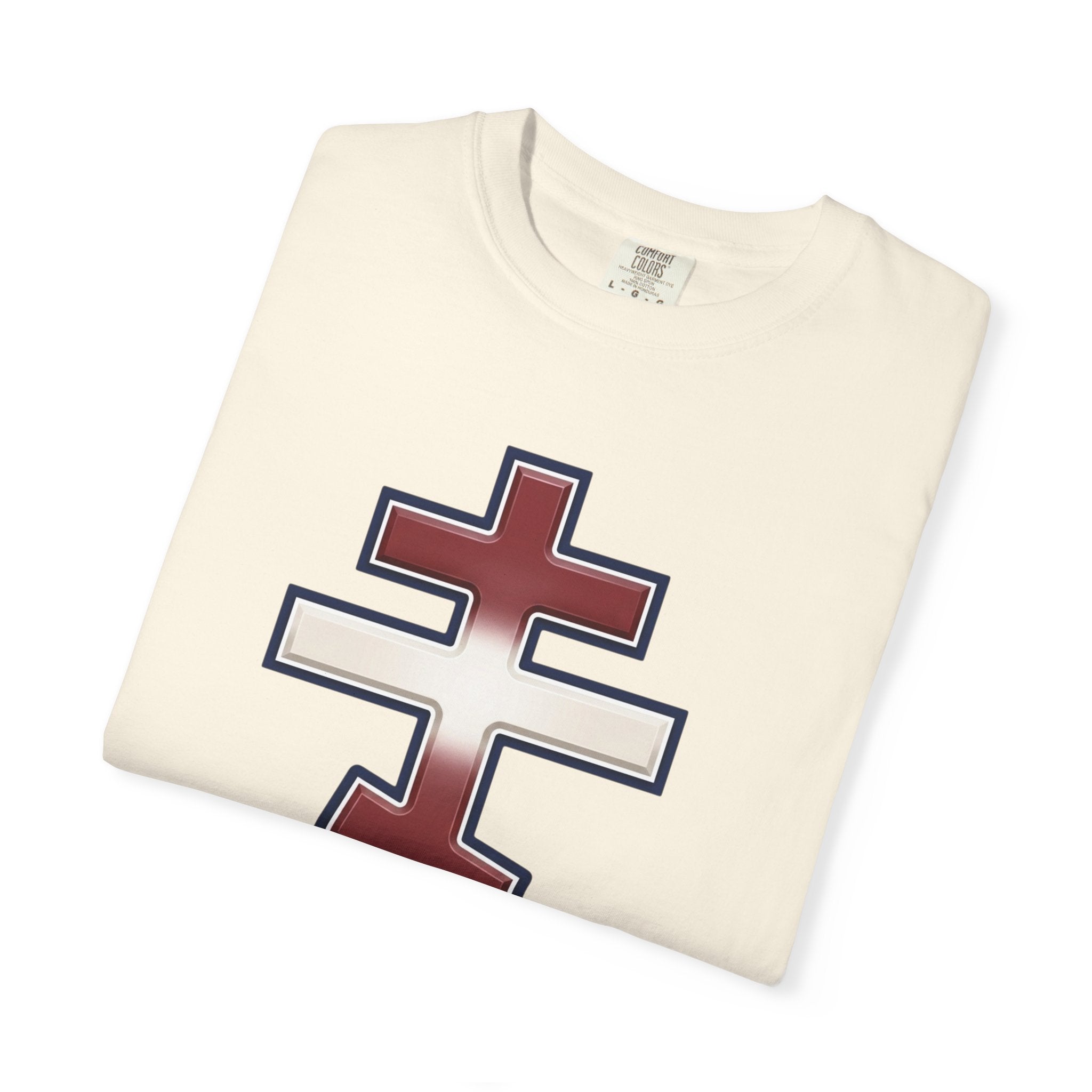Latvian Orthodox Cross design on a heavyweight garment-dyed t-shirt
