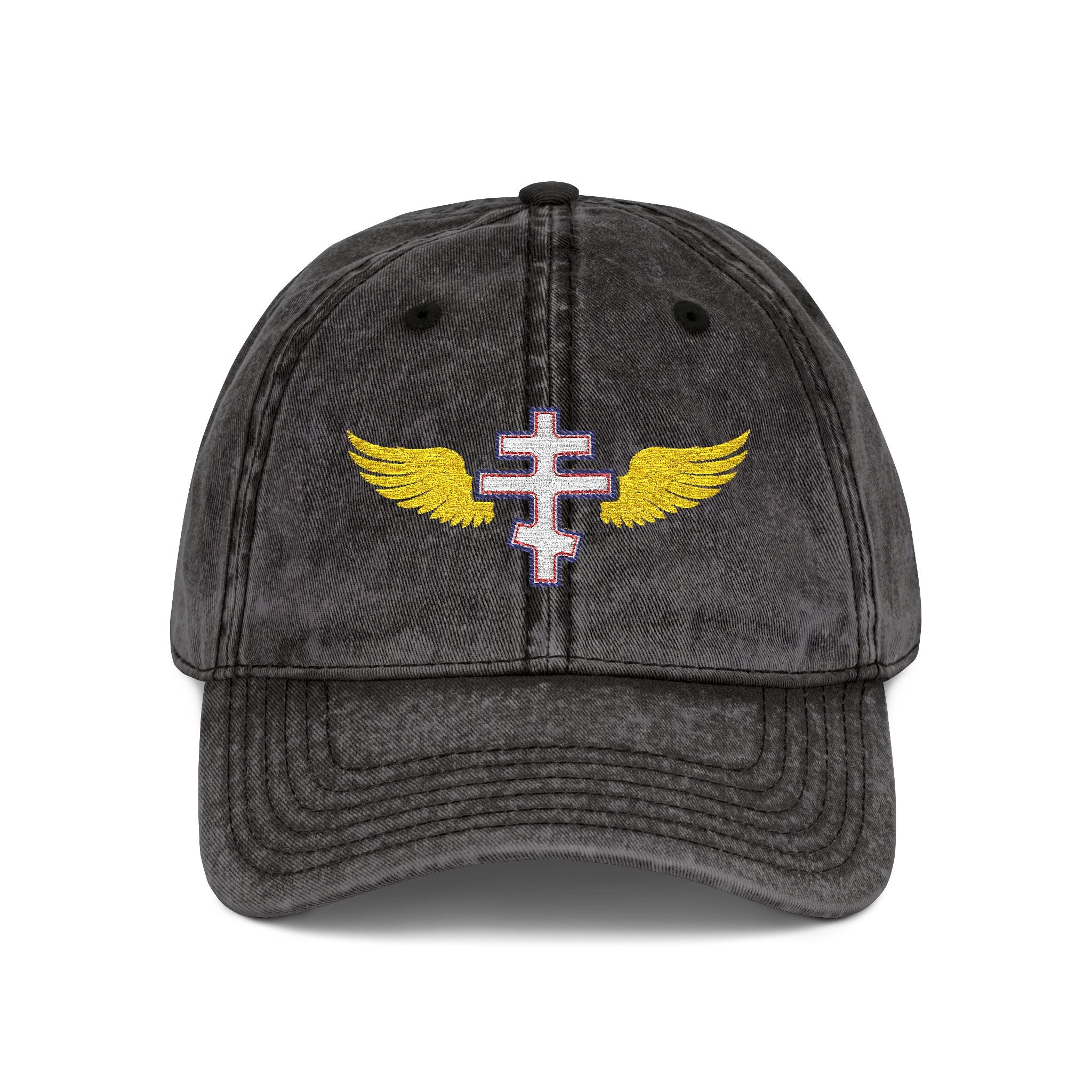 Georgian Orthodox cross with wings embroidered on vintage cotton twill cap