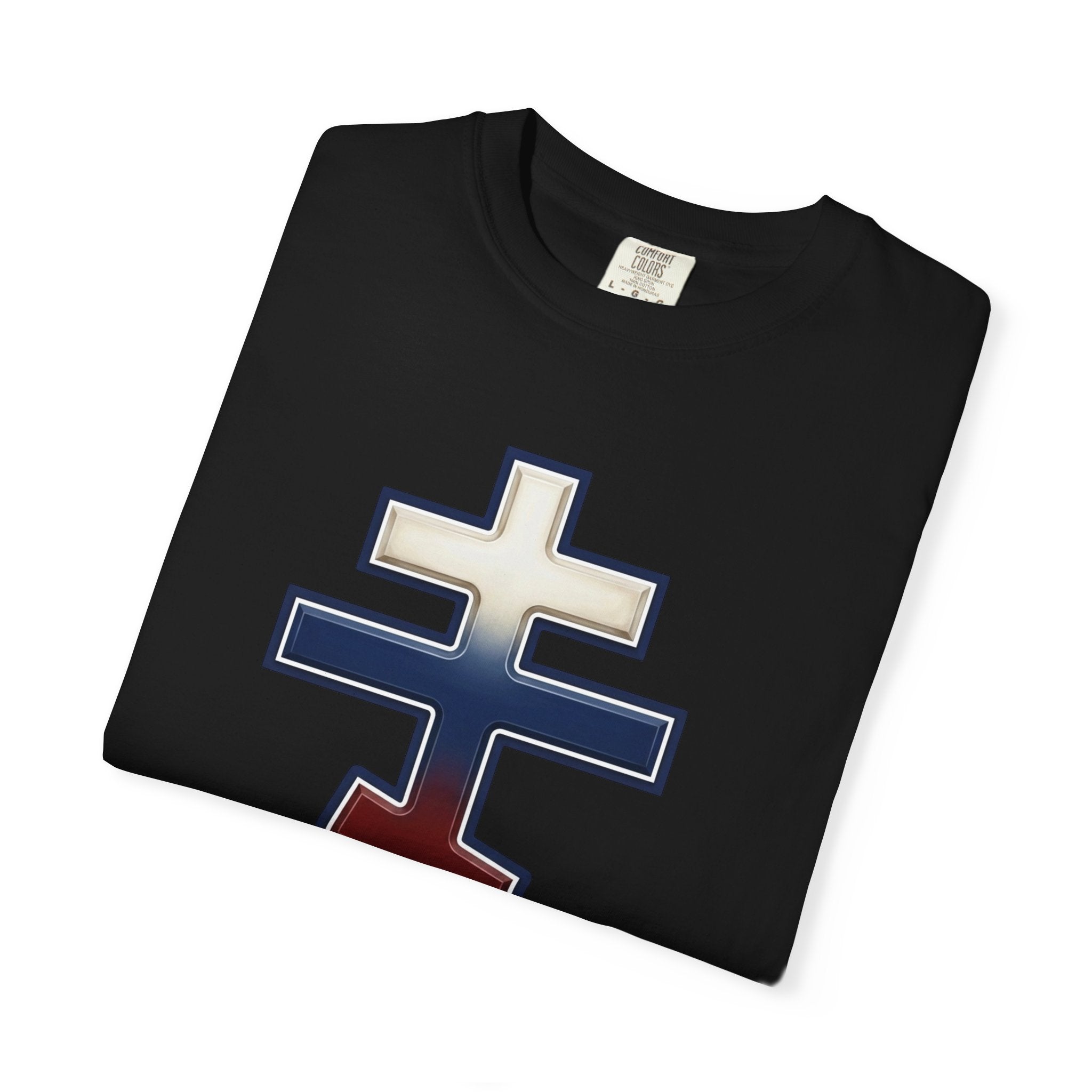 Russian Orthodox Cross design on a heavyweight garment-dyed t-shirt