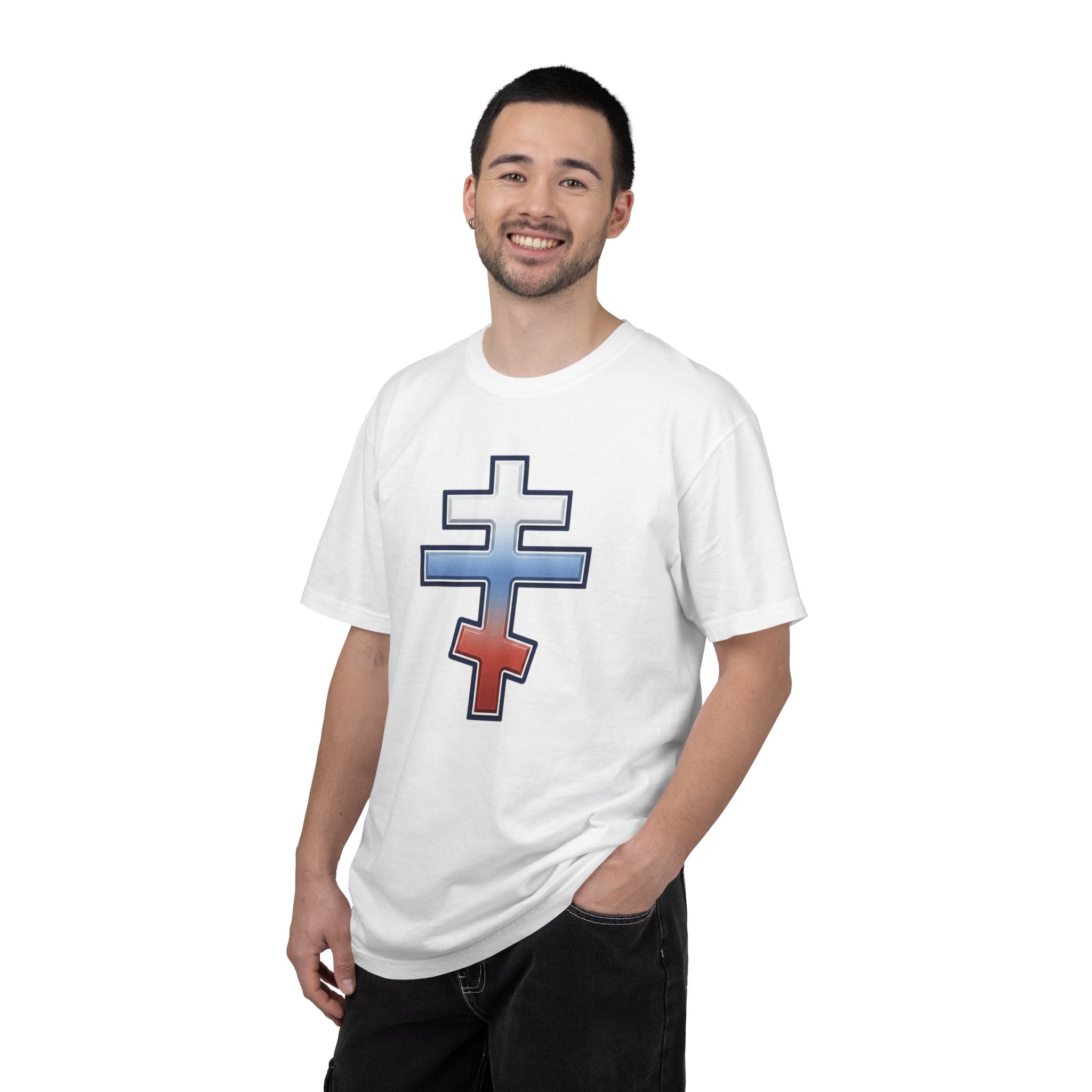 Slovak Orthodox Cross design on a heavyweight garment-dyed t-shirt