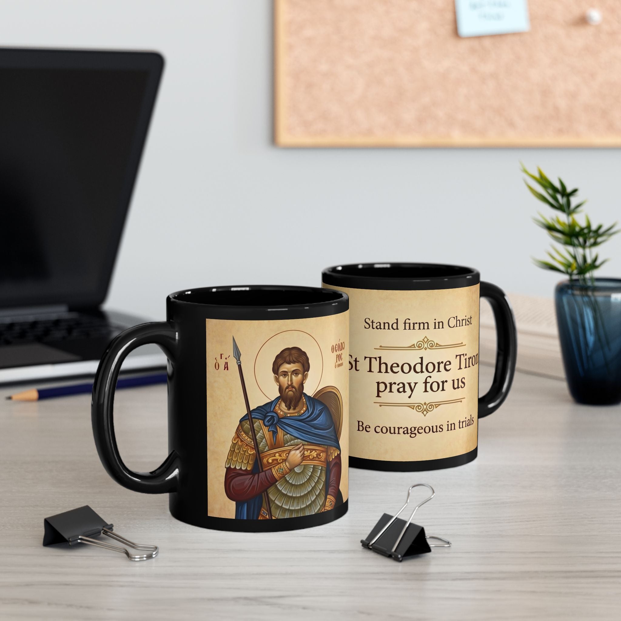 Saint Theodore Tiron Orthodox Christian Black Coffee Mug — Christian Gift Idea