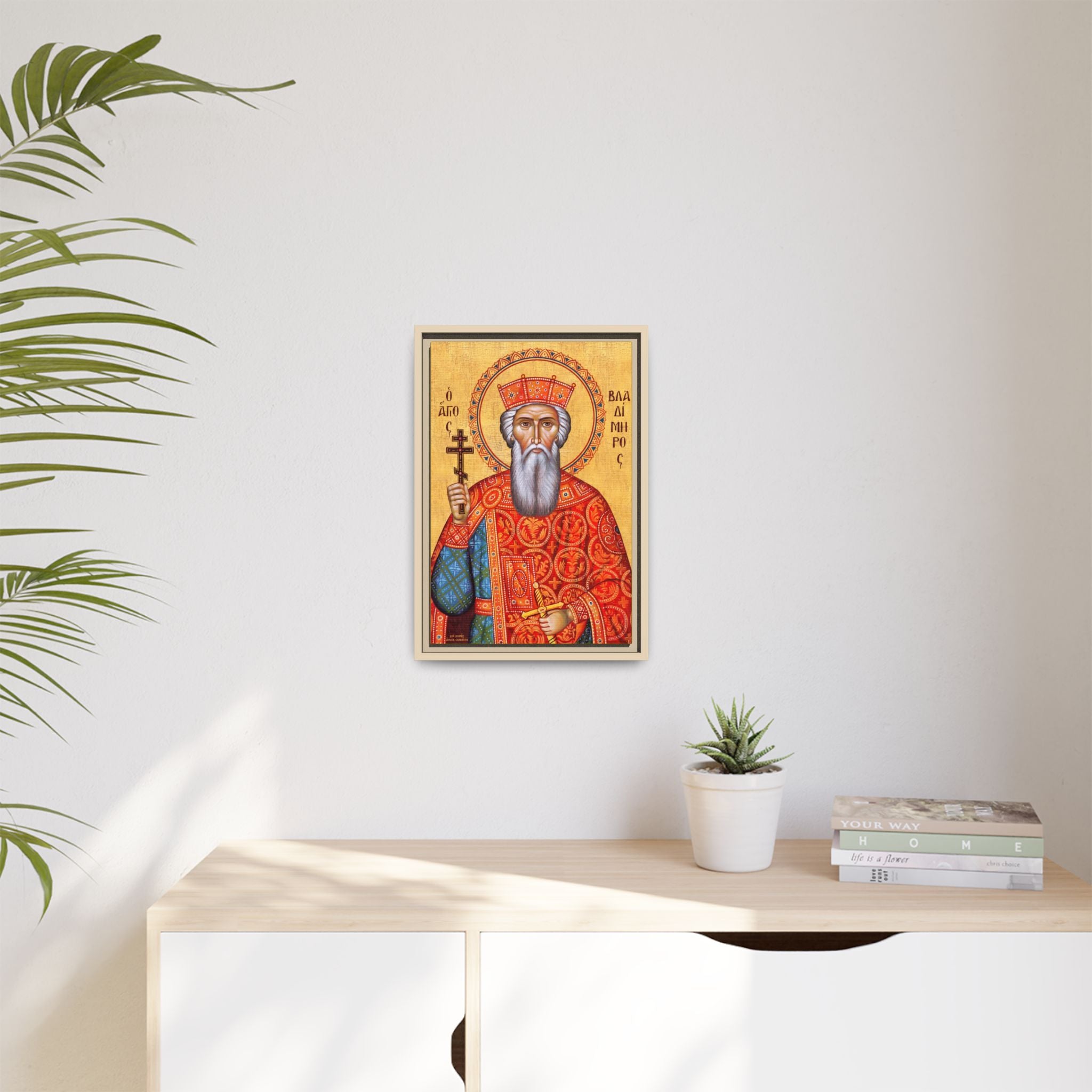 Framed canvas icon of Saint Vladimir Equal to the Apostles, traditional Orthodox Christian artwork