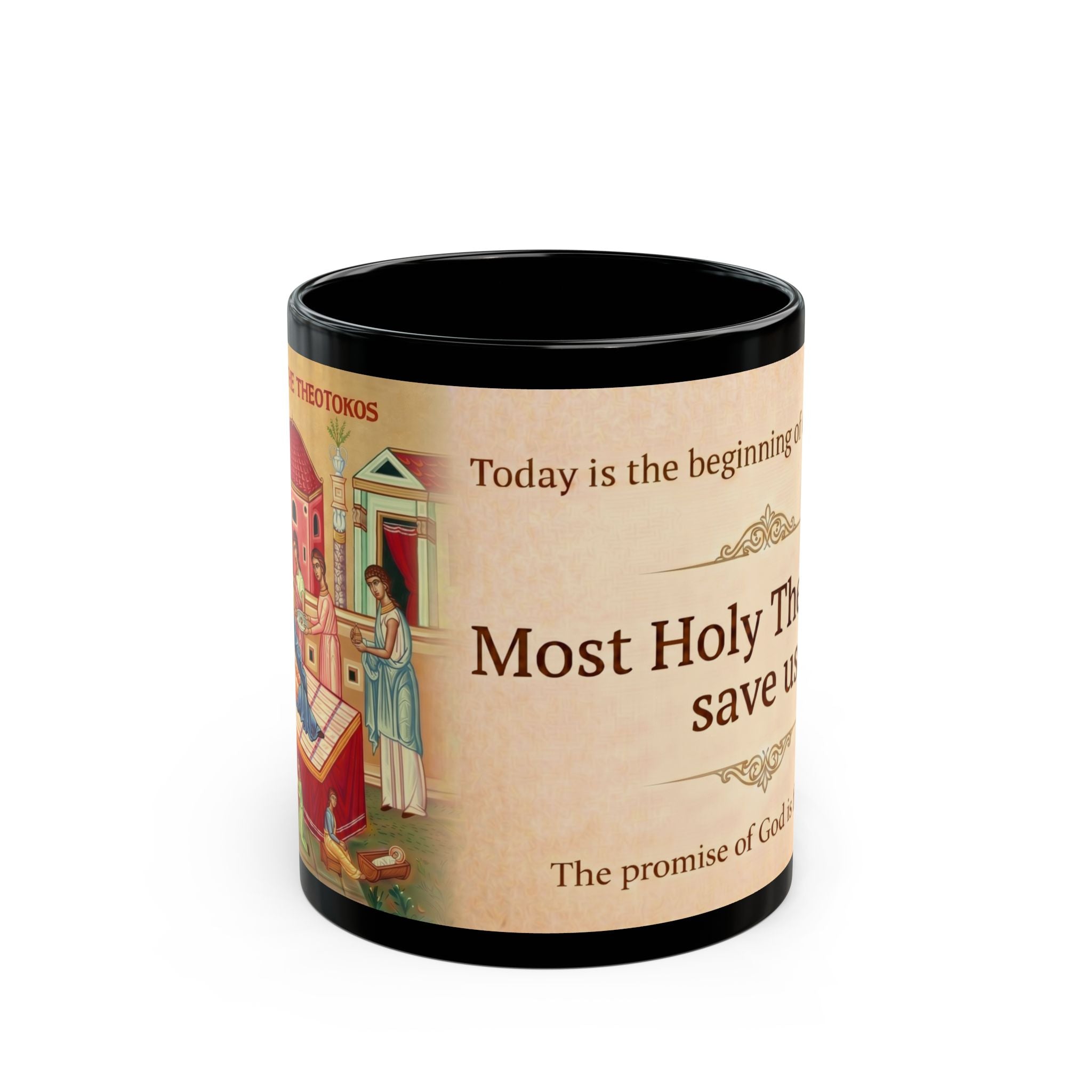 Nativity of the Theotokos Orthodox Christian Black Coffee Mug — Gift for Orthodox Christians