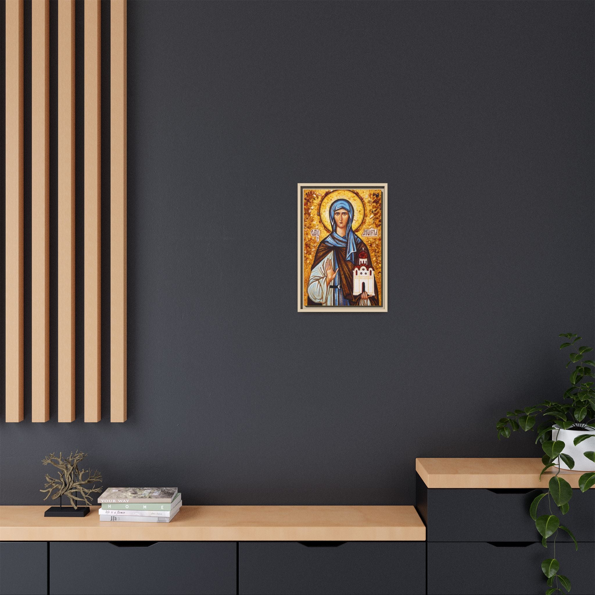 Framed canvas icon of Saint Angelina of Serbia, traditional Orthodox Christian artwork