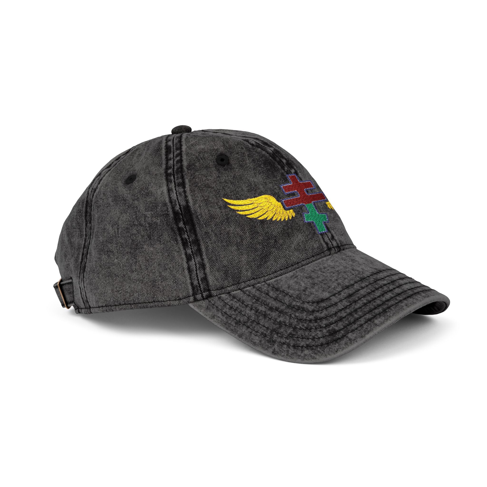 Belarusian Orthodox cross with wings embroidered on vintage cotton twill cap -- additional view 5